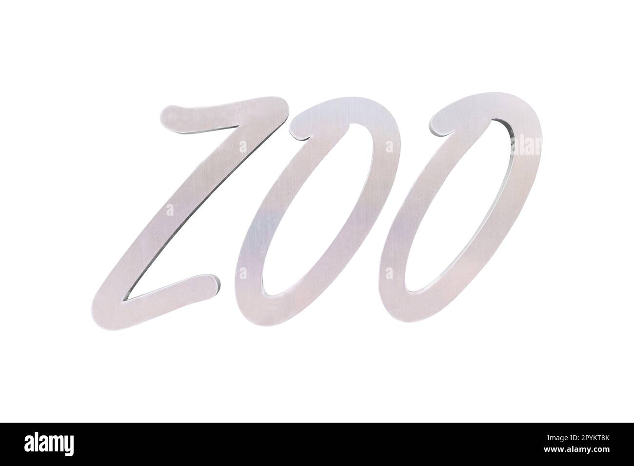 Le mot Zoo écrit en métal typopress type sur un fond blanc. Masque Banque D'Images