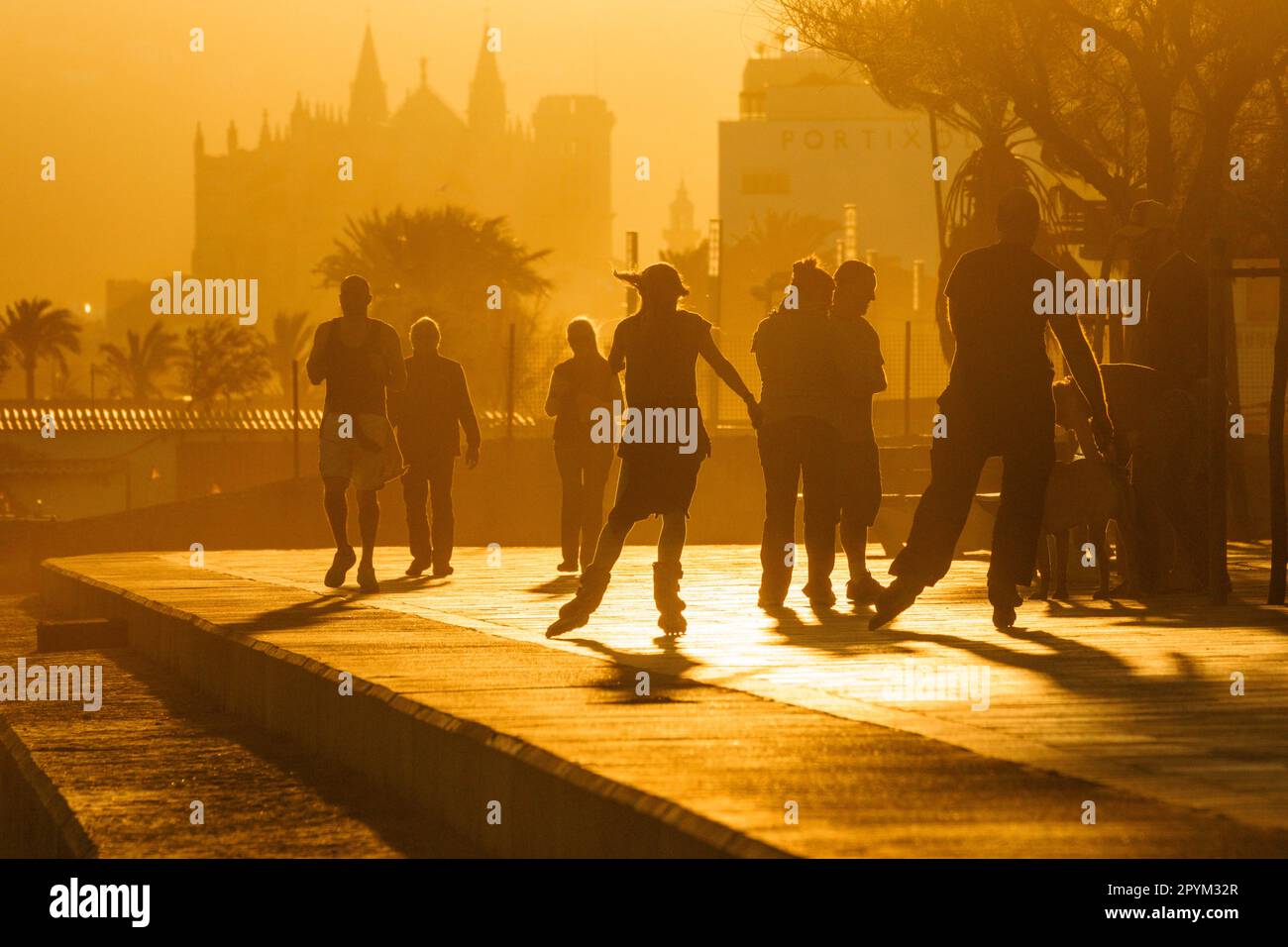 Les gens contre la lumière, Paseo del Molinar, Palma, majorque, Iles baléares, espagne, europe Banque D'Images