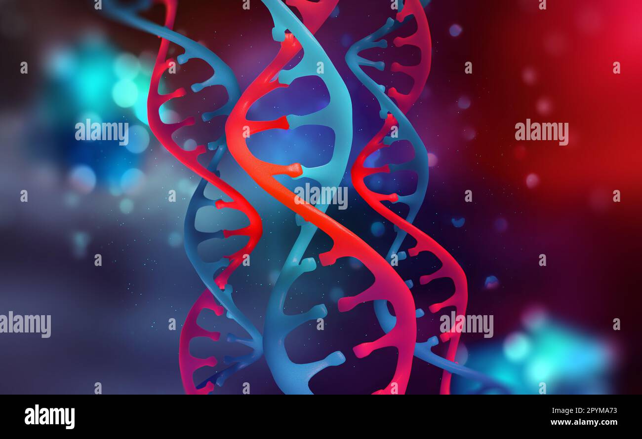 Hélice d'ADN. Recherche sur le génome humain. Modification génétique. Illustration de la biotechnologie de l'avenir en 3D Banque D'Images