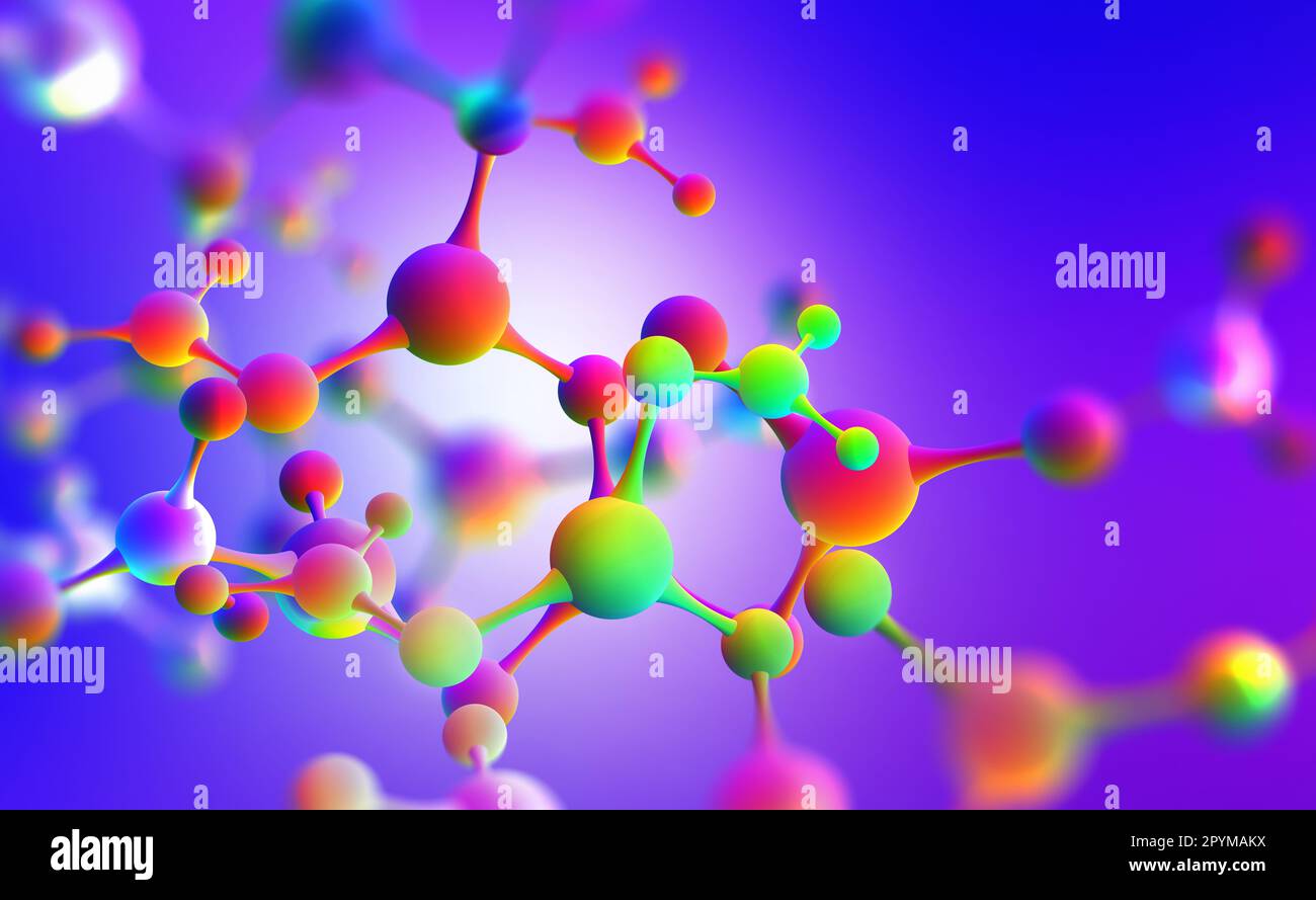 Conception de maillage moléculaire néon. Violet ultraviolet. 3D illustration d'une molécule abstraite colorée Banque D'Images