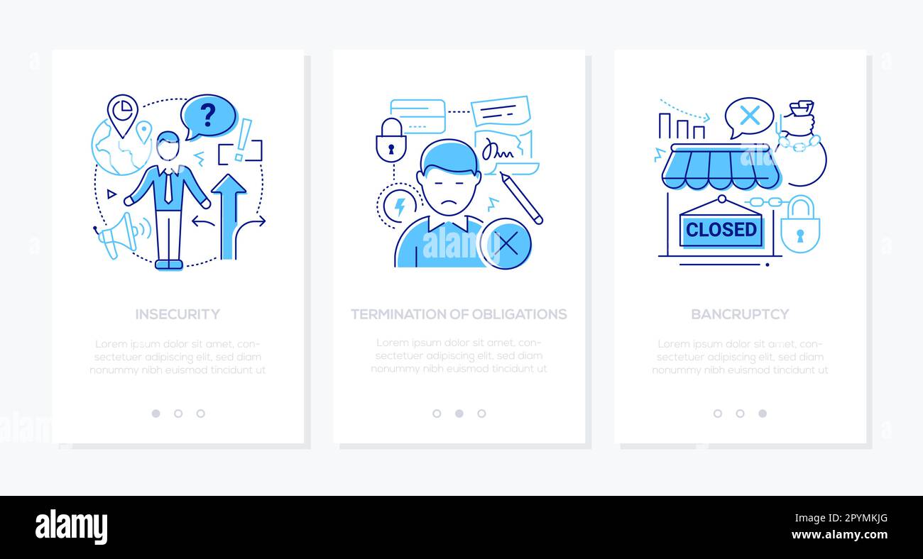 Insécurité et résiliation des obligations - mise en place de bannières de style design de ligne Illustration de Vecteur