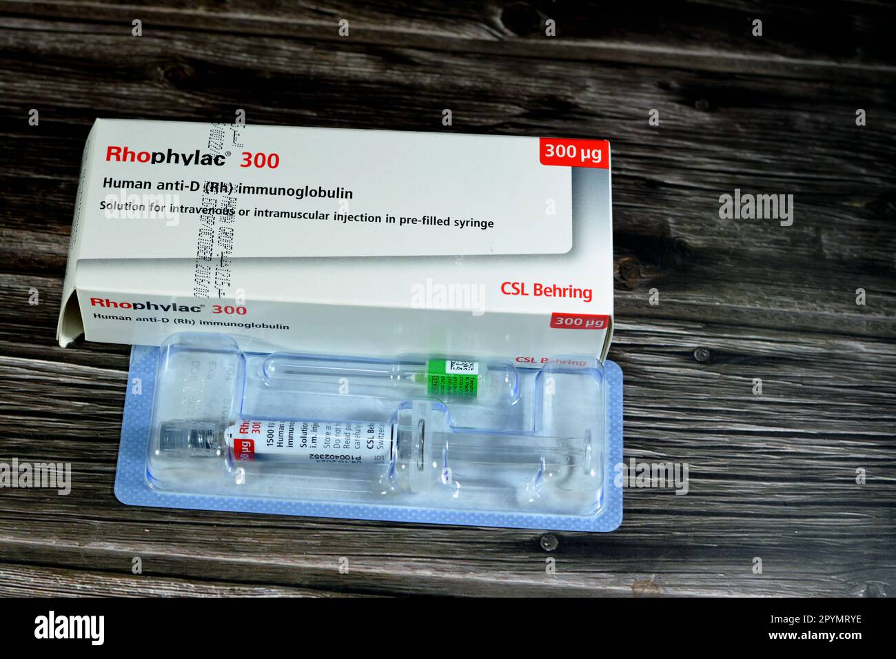 Le Caire, Egypte, 2 mai 2023: Immunoglobuline humaine anti-D (RH) Rhophylac 300 μg microgrammes 1500 UI pour injection IV ou IM pour la prévention de l'immuniza RH(D) Banque D'Images