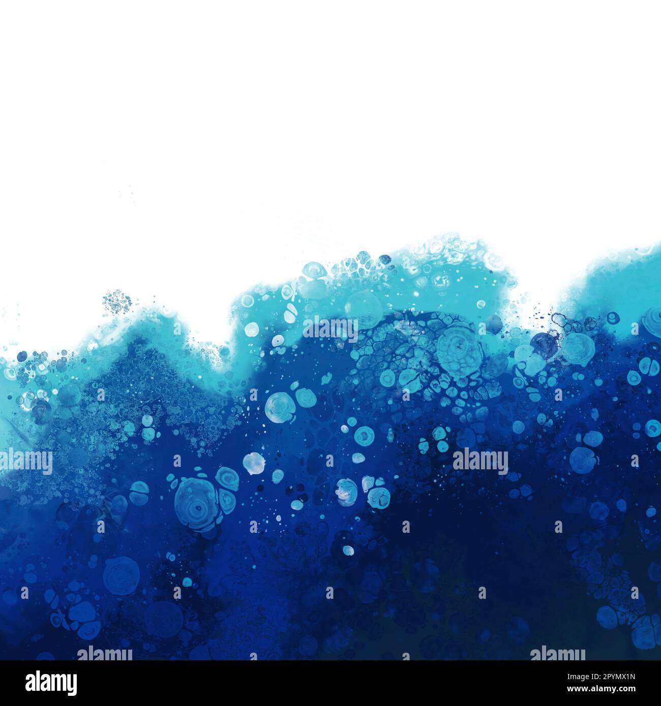 Modèle carré abstrait Art fluide acrylique. Bleu foncé. Concept de mer, vagues et eau. Motif en marbre sur fond blanc. Texture des cellules Banque D'Images