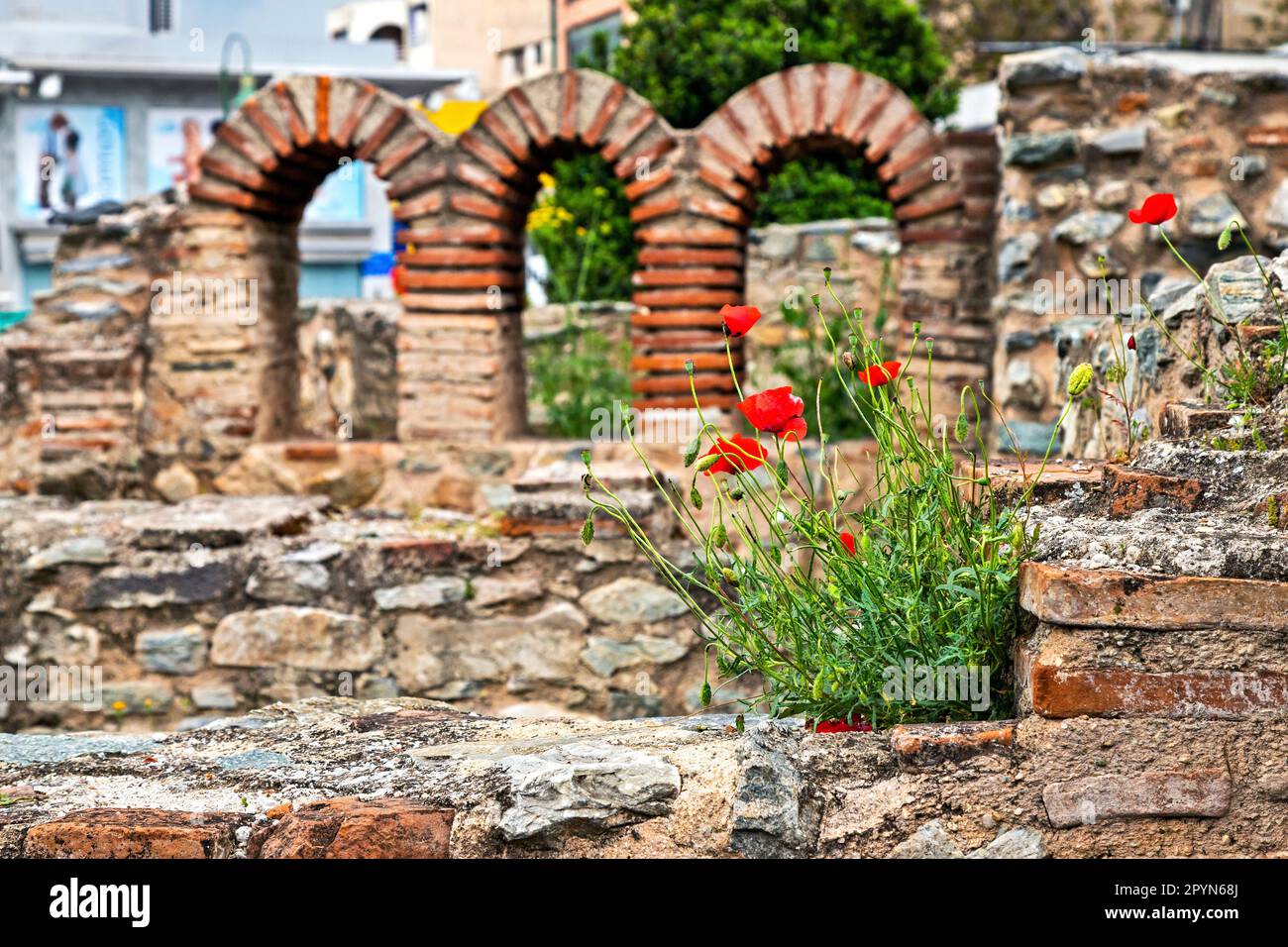 Ruines de bains byzantins dans le centre de la ville de Larissa, Thessalie, Grèce. Banque D'Images