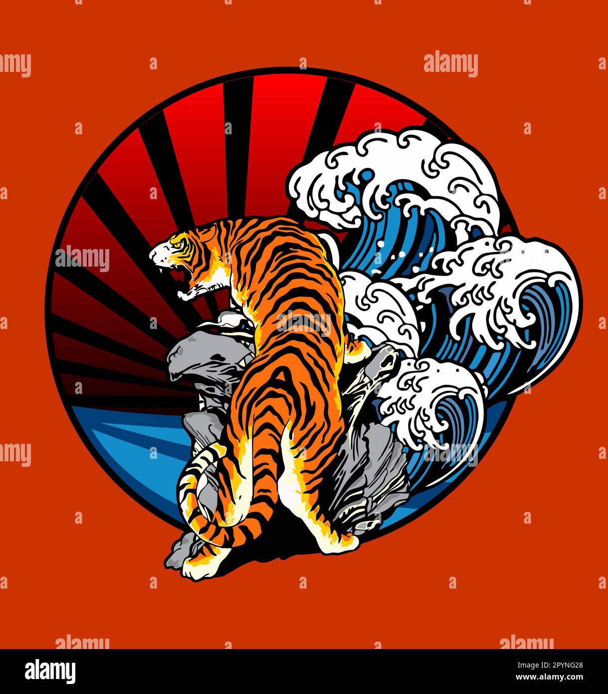 l'art japonais tiger and waves Illustration de Vecteur