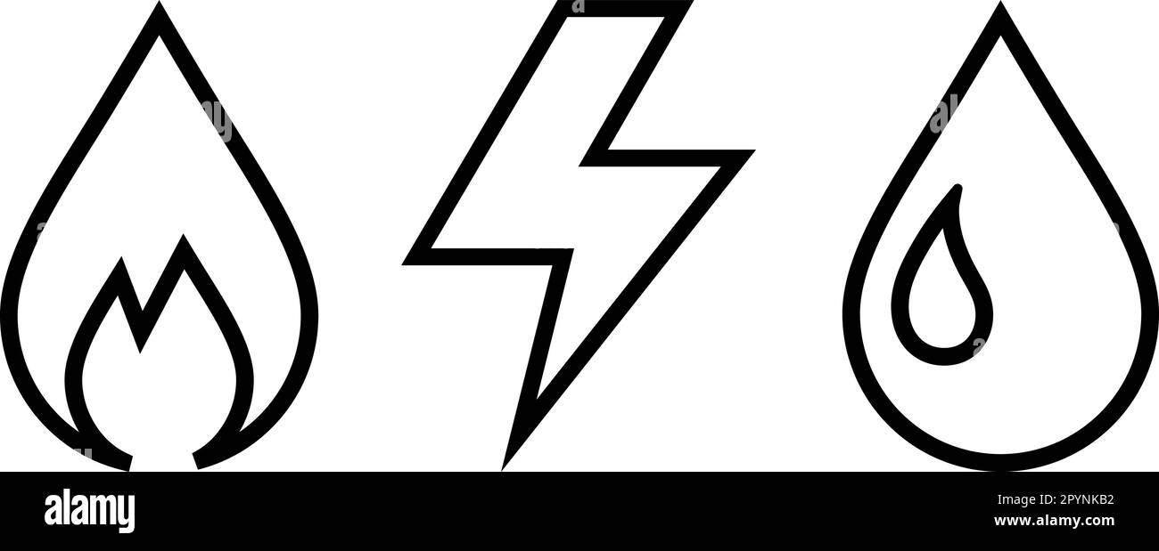 Icônes linéaires de l'électricité, de la gazéification et de l'approvisionnement en eau comme concept de paiement des factures d'électricité Illustration de Vecteur