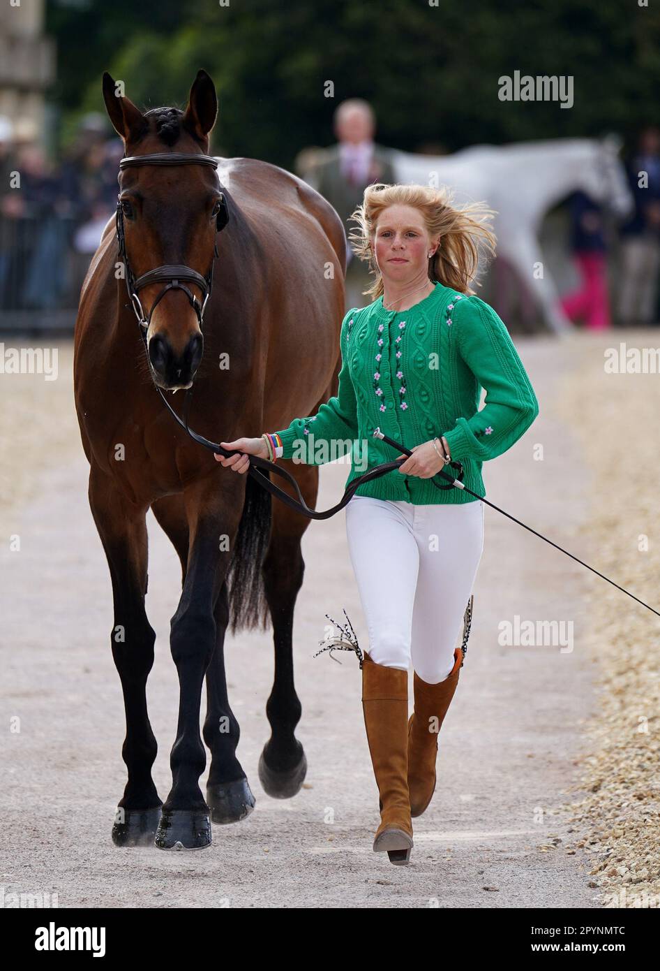 Grand-Bretagne Rosalind Canter et Lordships Graffalo pendant l'inspection des chevaux le premier jour des épreuves de badminton 2023 au domaine de Badminton, Gloucestershire. Date de la photo: Jeudi 4 mai 2023. Banque D'Images