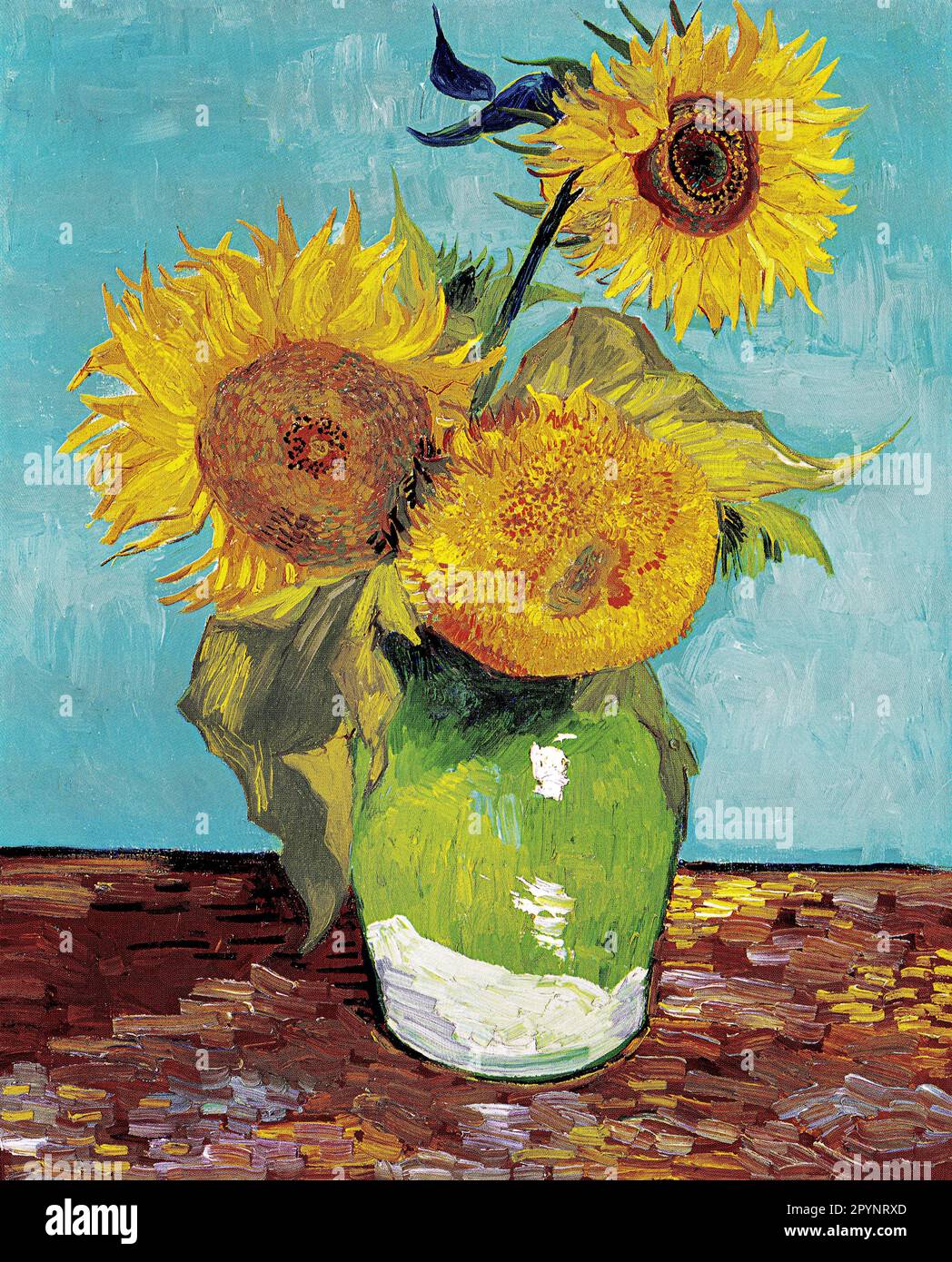 Vase de Vincent van Gogh avec trois Sunflowers célèbre peinture. Banque D'Images
