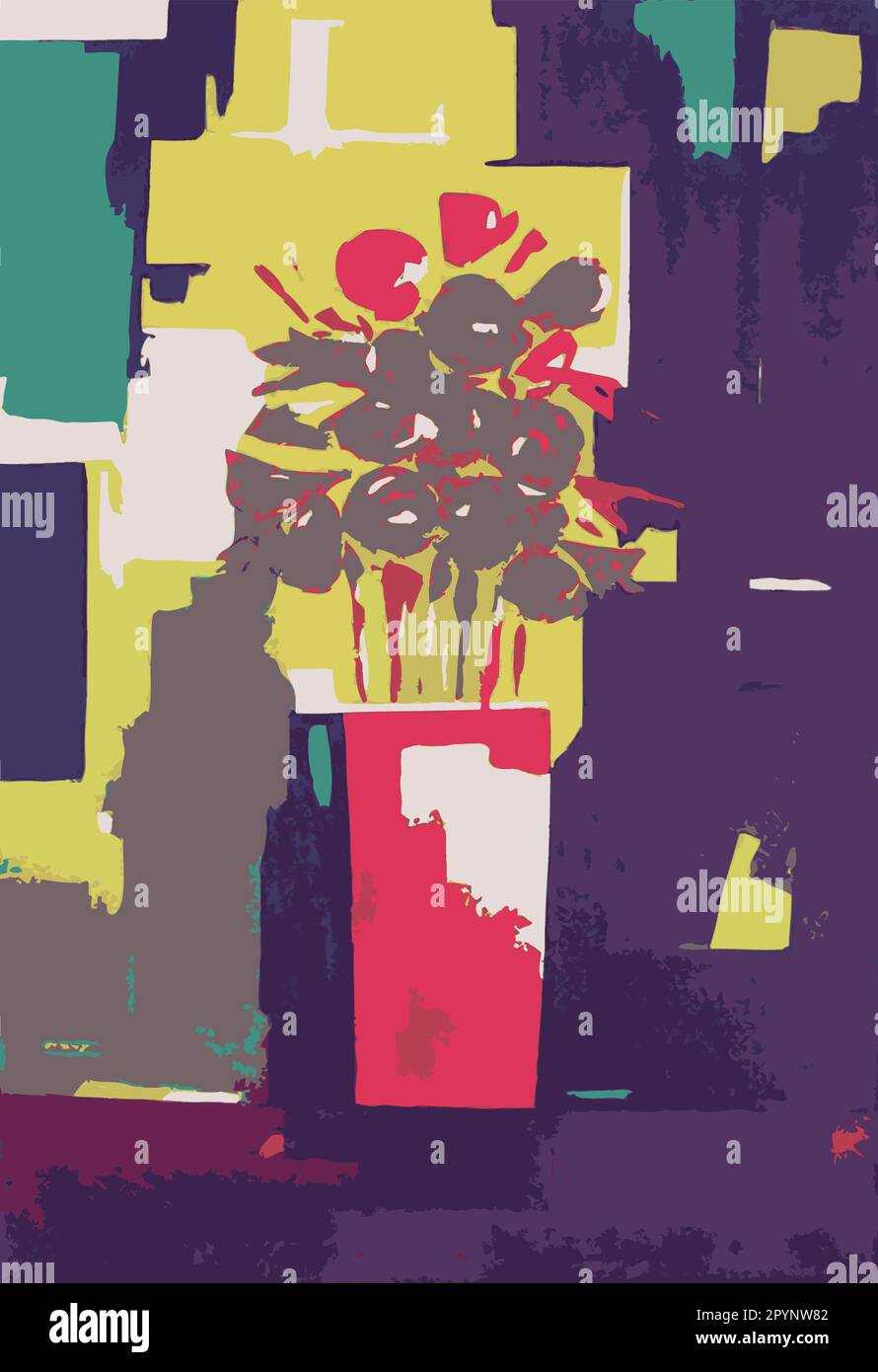 Illustration moderne fleurs vase bouquet Roses peinture de l'œuvre originale couleurs rouges Illustration de Vecteur