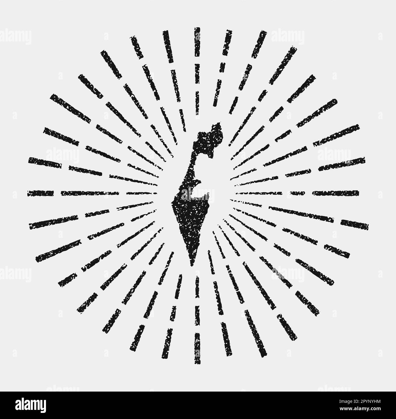 Carte ancienne d'Israël. Grunge soleil a éclaté dans tout le pays. Forme Israël noire avec rayons de soleil sur fond blanc. Illustration vectorielle. Illustration de Vecteur