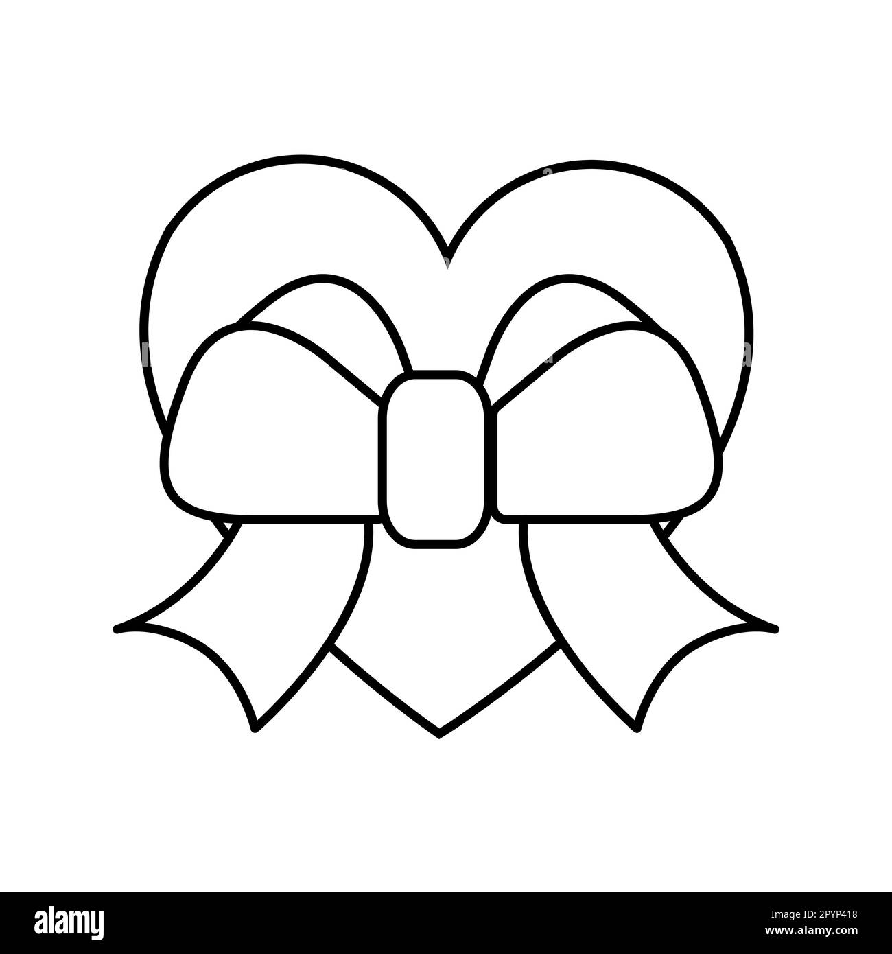 Icône en forme de coeur simple linéaire noir et blanc avec un noeud pour les vacances de la Saint-Valentin ou de 8 mars. Illustration vectorielle. Illustration de Vecteur