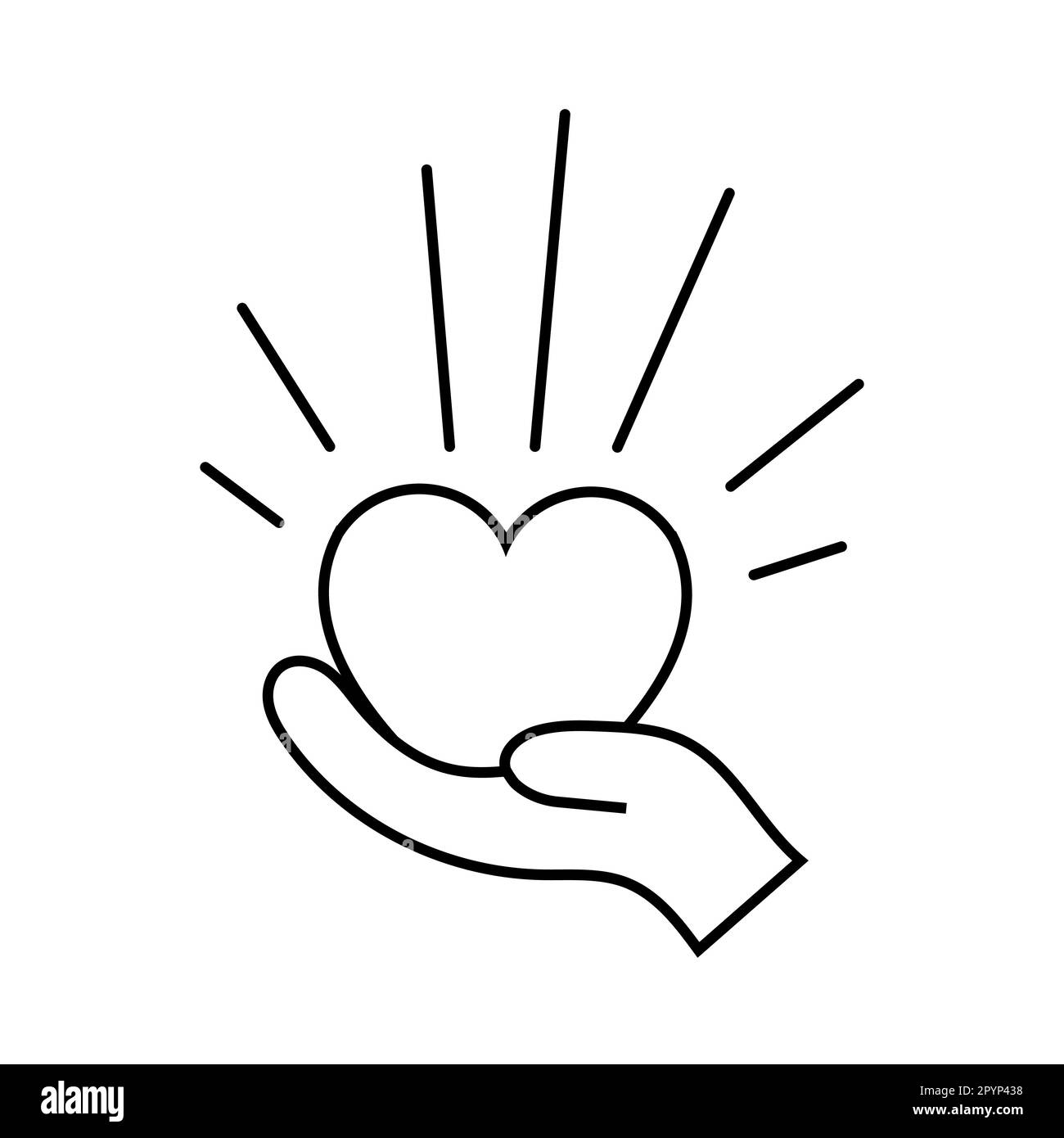 Noir et blanc linéaire simple icône d'un beau coeur en mains pour les vacances d'amour à la Saint-Valentin ou 8 mars. Illustration vectorielle. Illustration de Vecteur