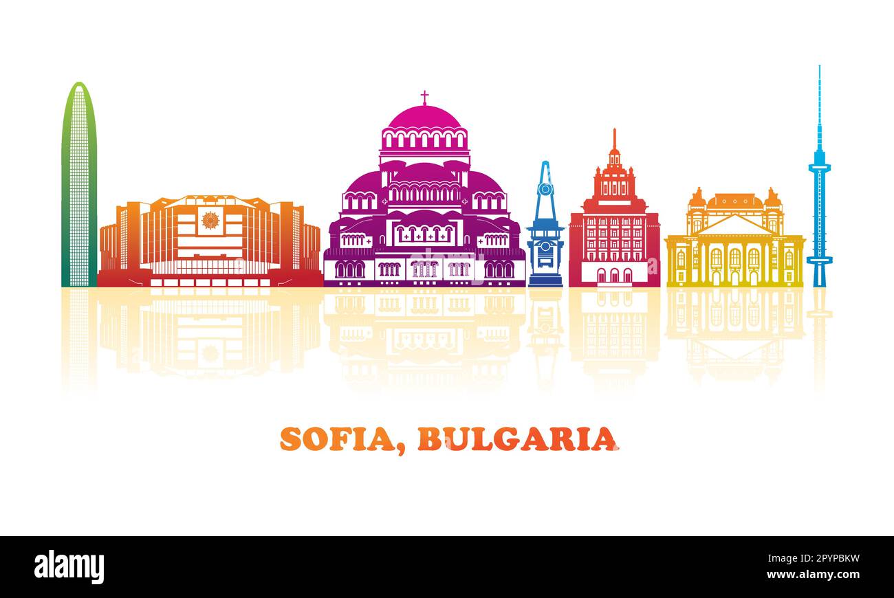 Colorfull Skyline panorama de la ville de Sofia, Bulgarie - illustration vectorielle Illustration de Vecteur