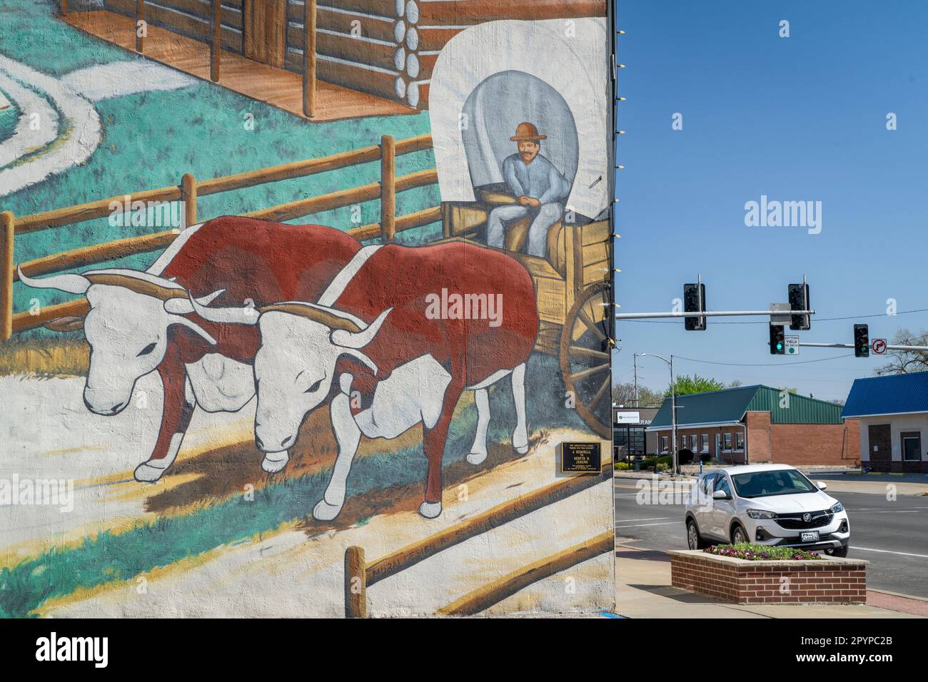 Chillicothe, Mo, Etats-Unis - 23 avril 2023: La fresque agricole, entrant dans ce pays, sur la rue de la ville. Banque D'Images
