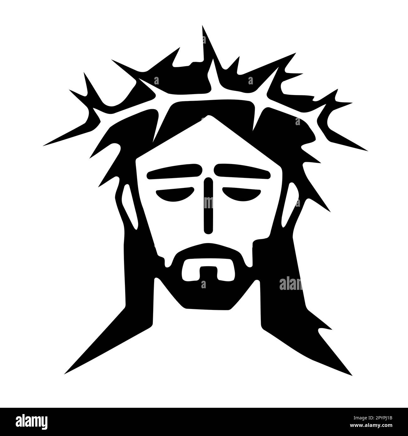 figure religieuse chrétienne jésus-christ avec couronne d'épines illustration vectorielle minimaliste noire et blanche Illustration de Vecteur