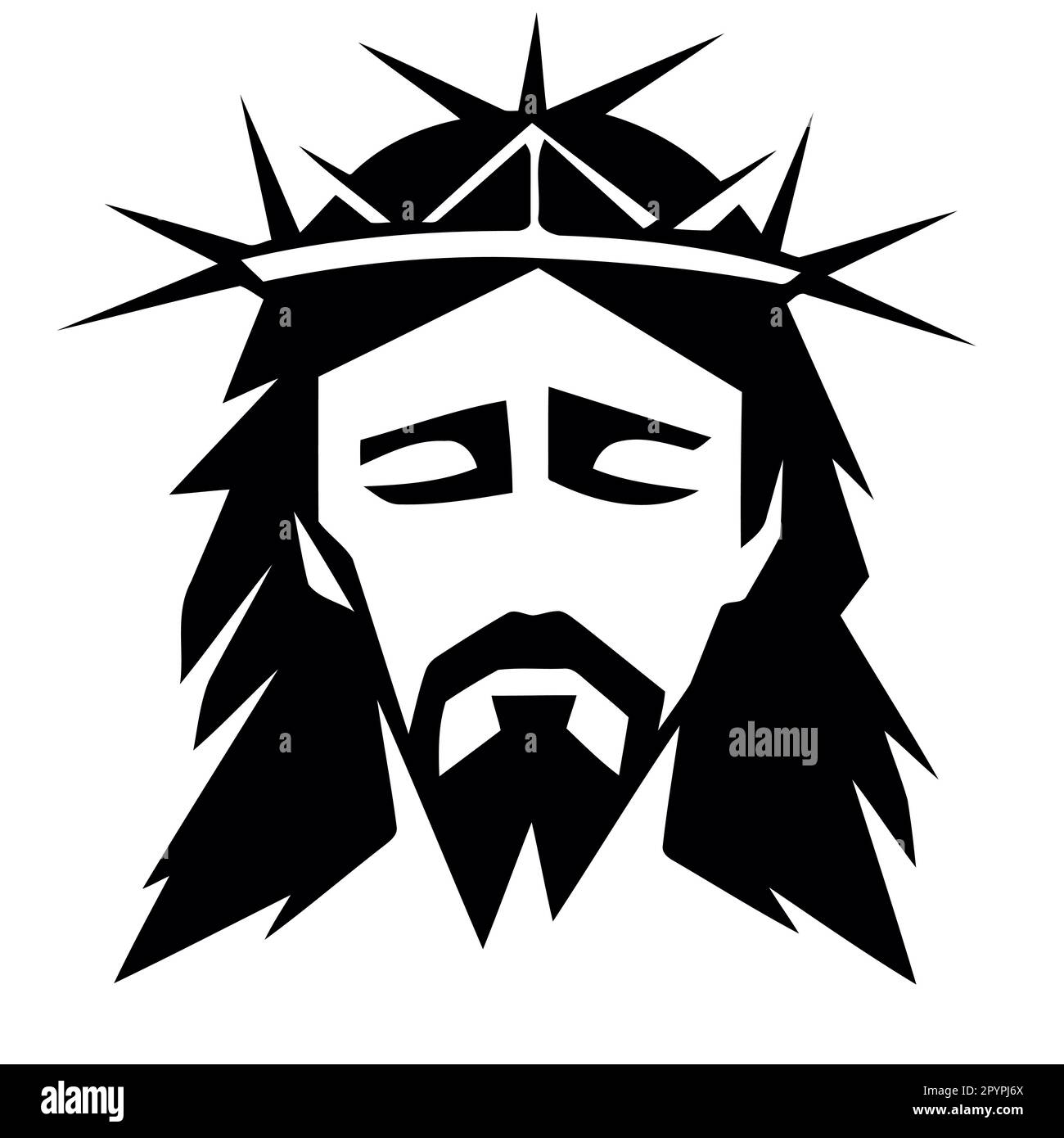 figure religieuse chrétienne jésus-christ avec couronne d'épines illustration vectorielle minimaliste noire et blanche Illustration de Vecteur