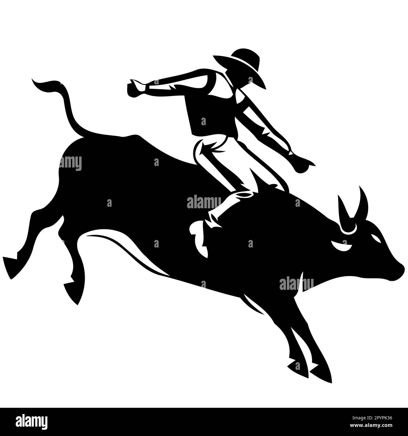 cow-boy homme à cheval sur un taureau de rodéo à cheval noir et blanc silhouette minimaliste illustration vectorielle Illustration de Vecteur