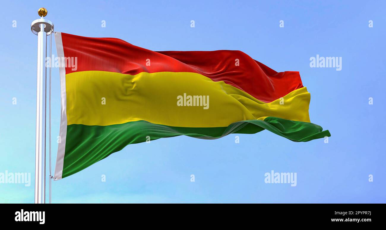 Drapeau national bolivien agitant dans le vent. L'État plurinational de Bolivie est un État d'Amérique du Sud. 3d rendu d'illustration. Tissu de fluttering Banque D'Images