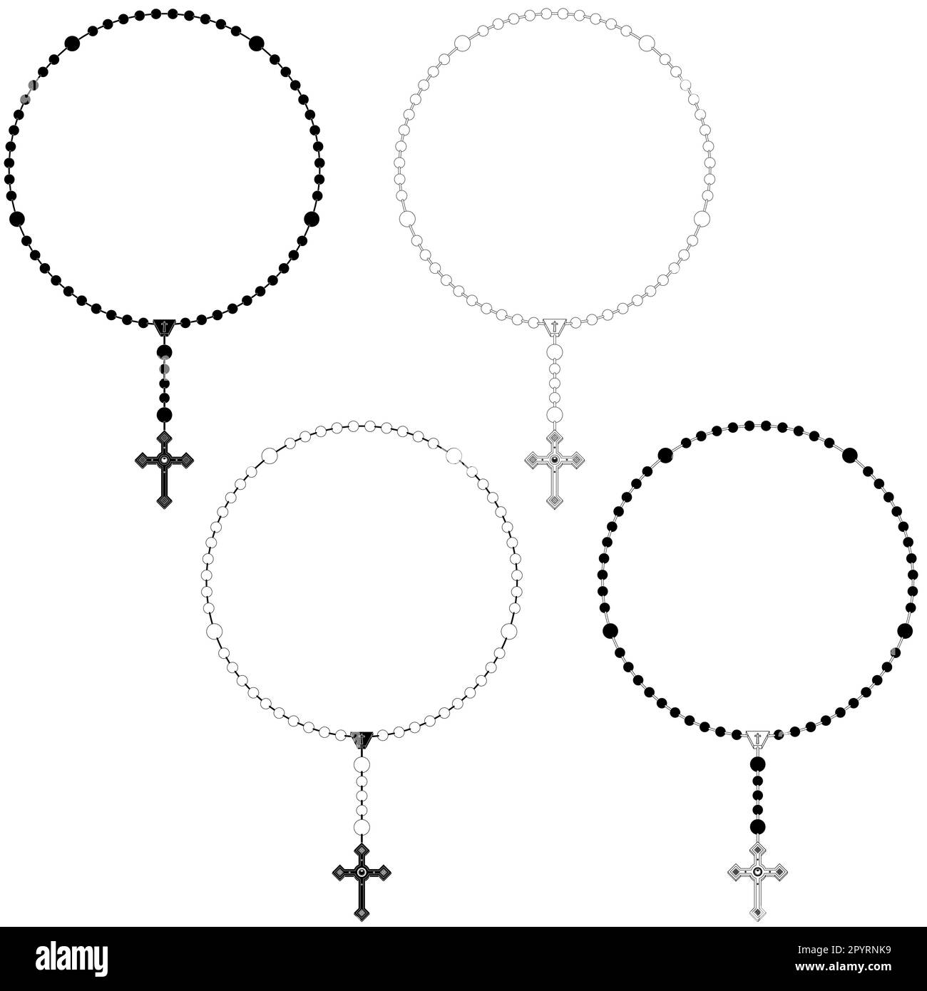 Dessin vectoriel de rosaire avec croix chrétienne, symbole de la religion catholique, rosaire avec une forme circulaire Illustration de Vecteur