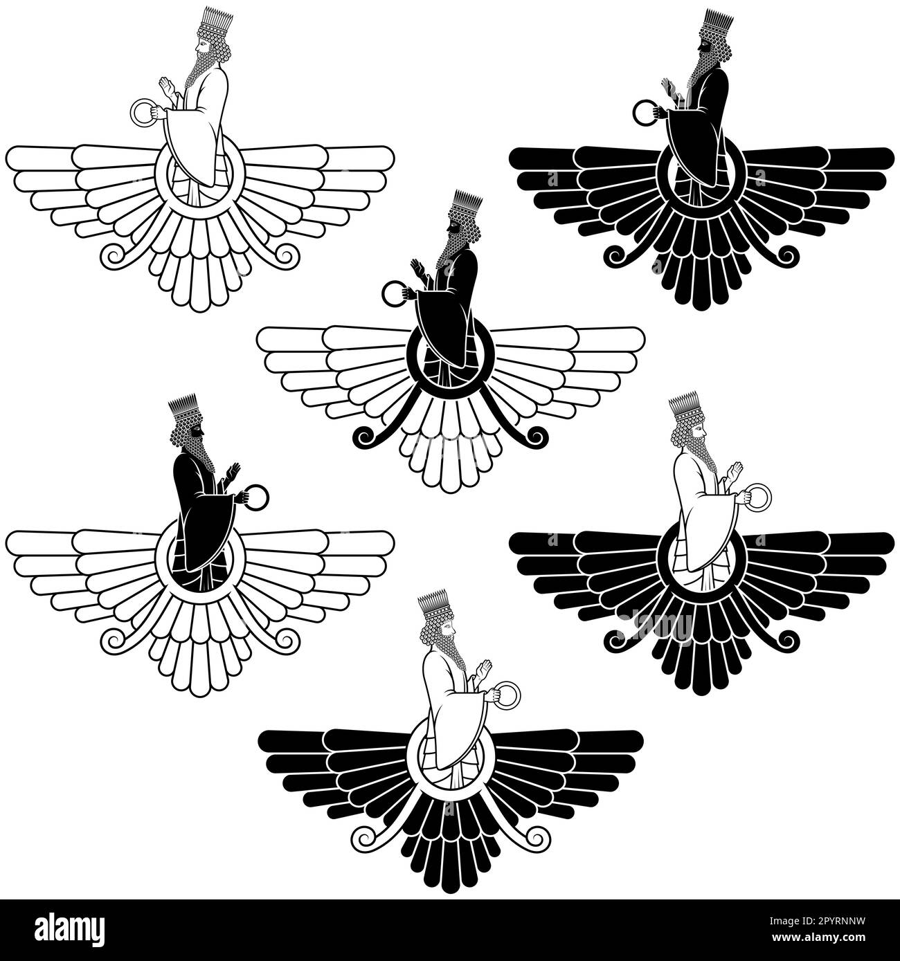 Dessin vectoriel du symbole Faravahar, côté symbole du zoroastrianisme où il montre Ahura Mazda Illustration de Vecteur