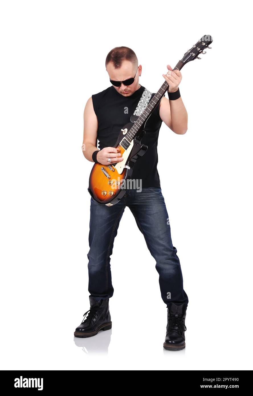 Musicien de rock avec guitare électrique Banque D'Images