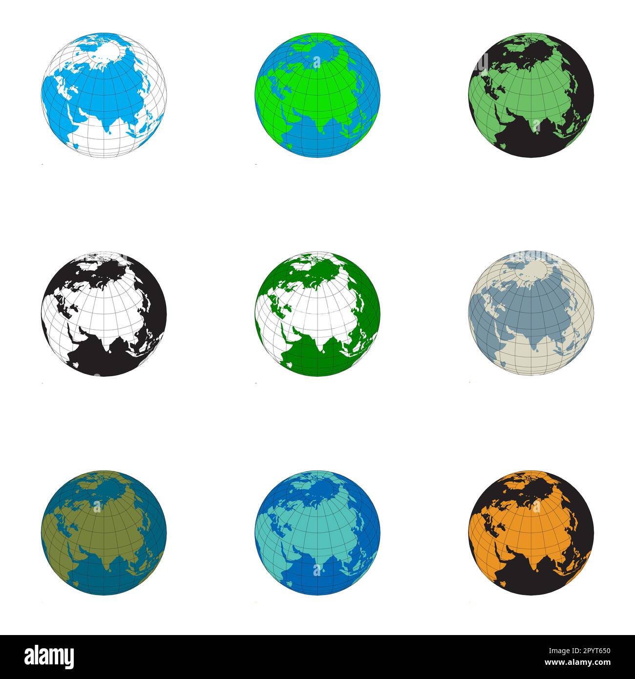 Ensemble de globes de la Terre avec cartes. Planète Terre avec des continents colorés Illustration de Vecteur