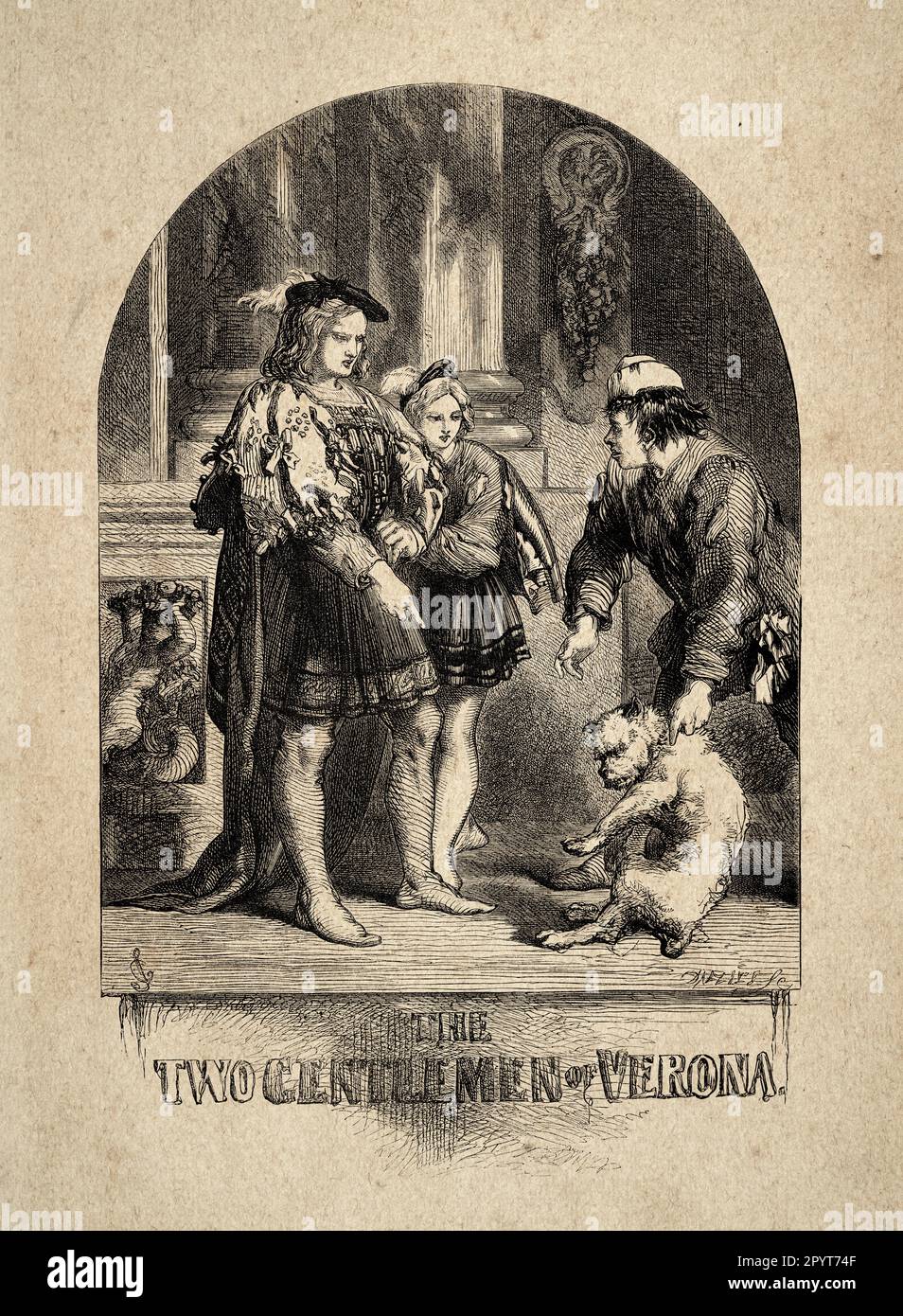Illustration vintage scène des deux Messieurs de Vérone par William Shakespeare, par John Gilbert 19th siècle Banque D'Images