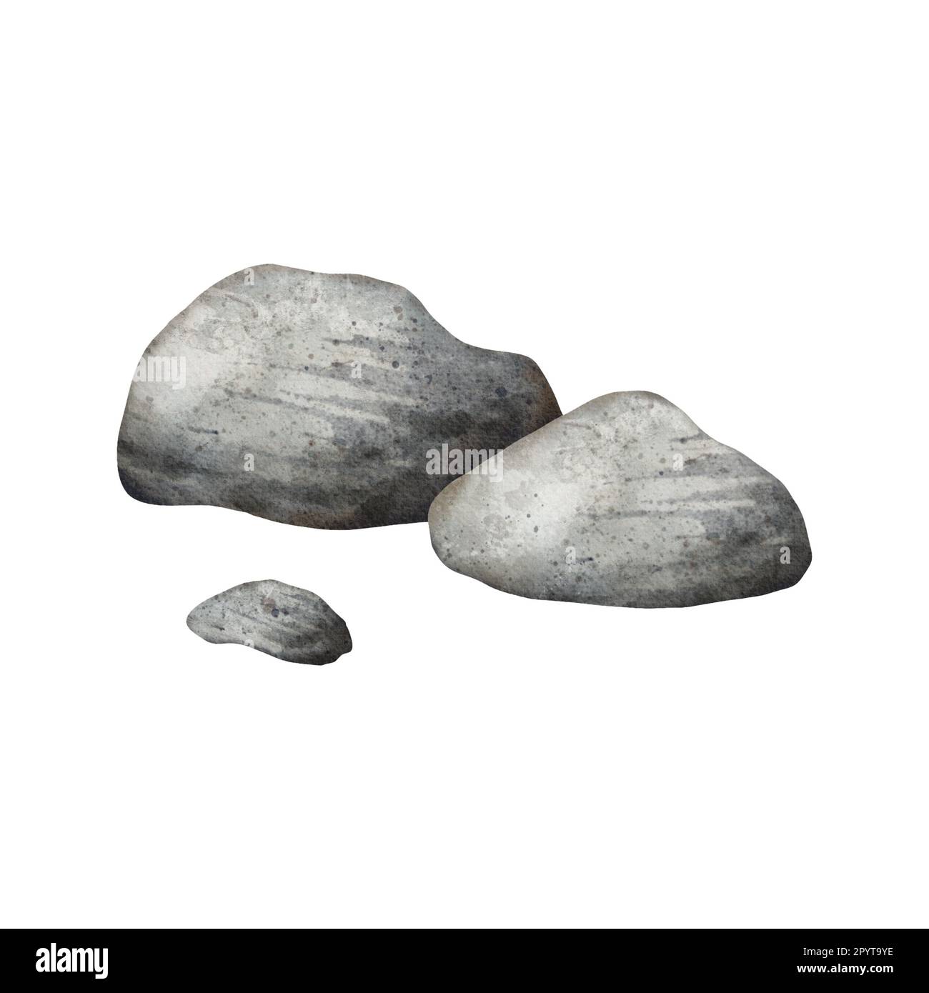 Galets de mer. Pile de pierres naturelles. Pierres solides nature élément de paysage. Beau détail de paysage, paysage marin, scène de la nature. Aquarelle dessinée à la main Banque D'Images