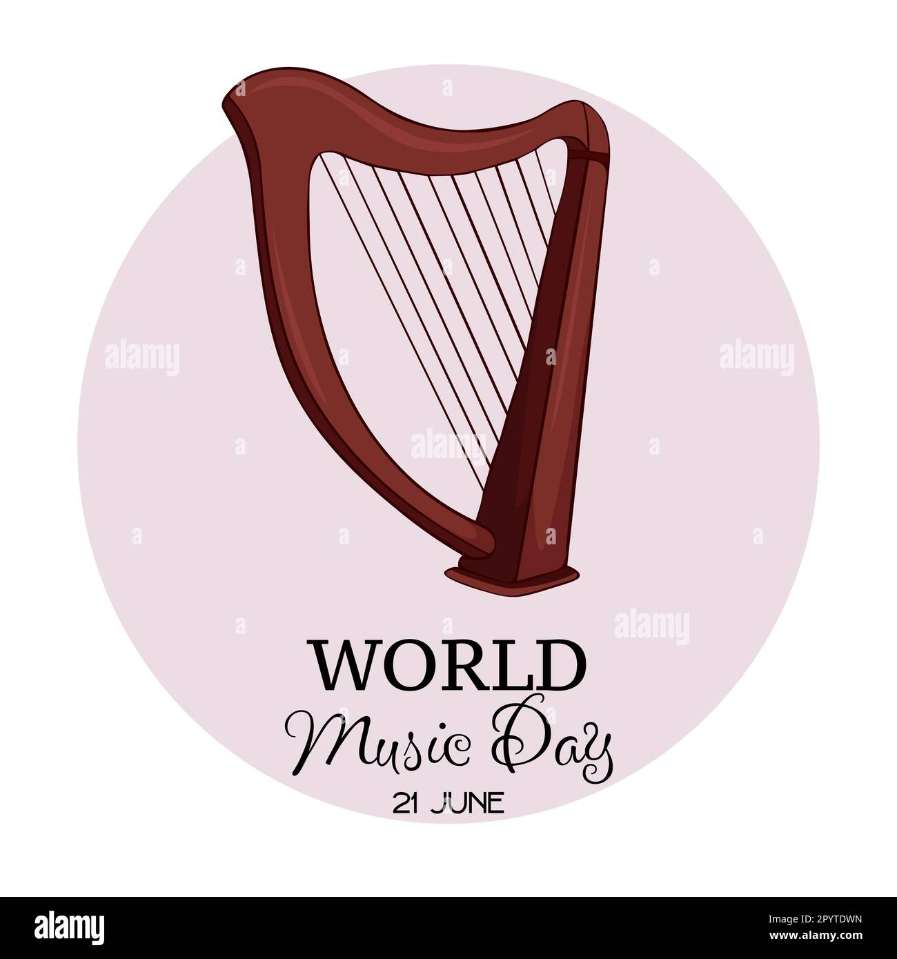 Journée mondiale de la musique avec vecteur de harpe en bois. Affiche de la fête de la musique, 21 juin. Illustration de Vecteur