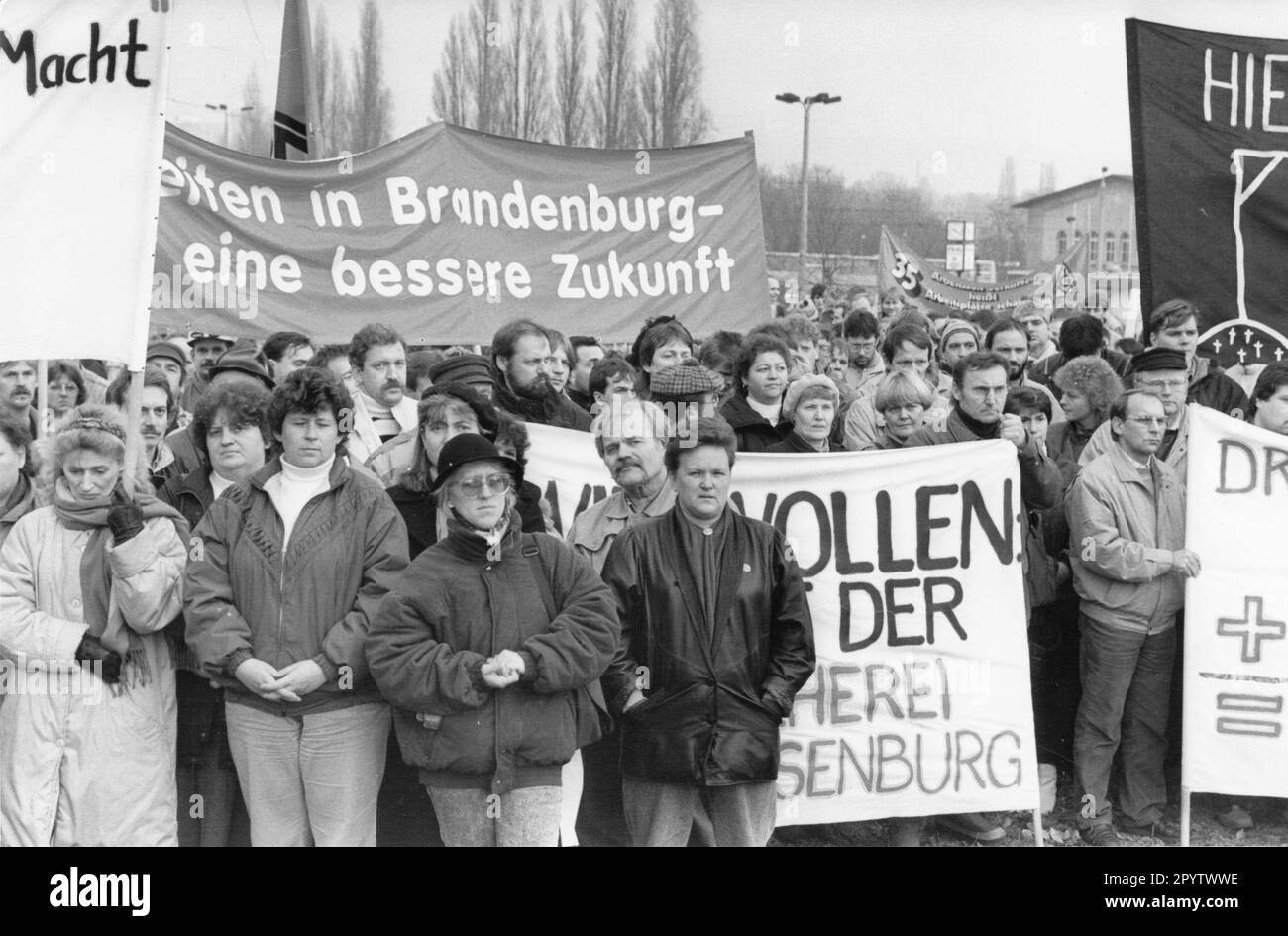 Démonstration par des aciéries à Potsdam pour sauver leur emploi. Kungebung.Protestent. Wende/Turnaround. Photo:MAZ Michael Hübner, 27.11.1991 [traduction automatique] Banque D'Images