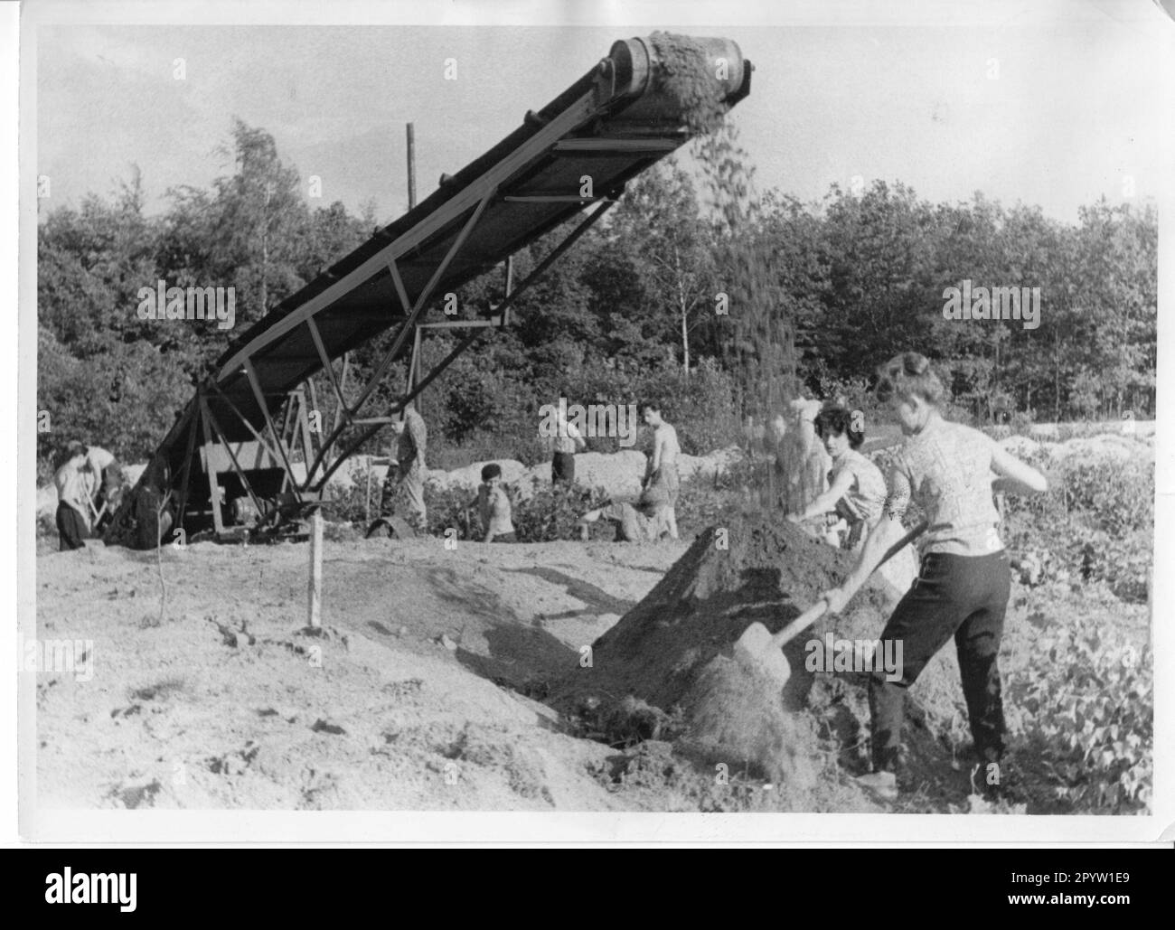 Chantier/travaux de construction. NAW- Einsatz (nationales Aufbauwerk) pour la construction de logements dans la nouvelle zone de développement Waldstadt.DDR. Photo: MAZ/Herbert Dörries, vers le début de 60s. [traduction automatique] Banque D'Images