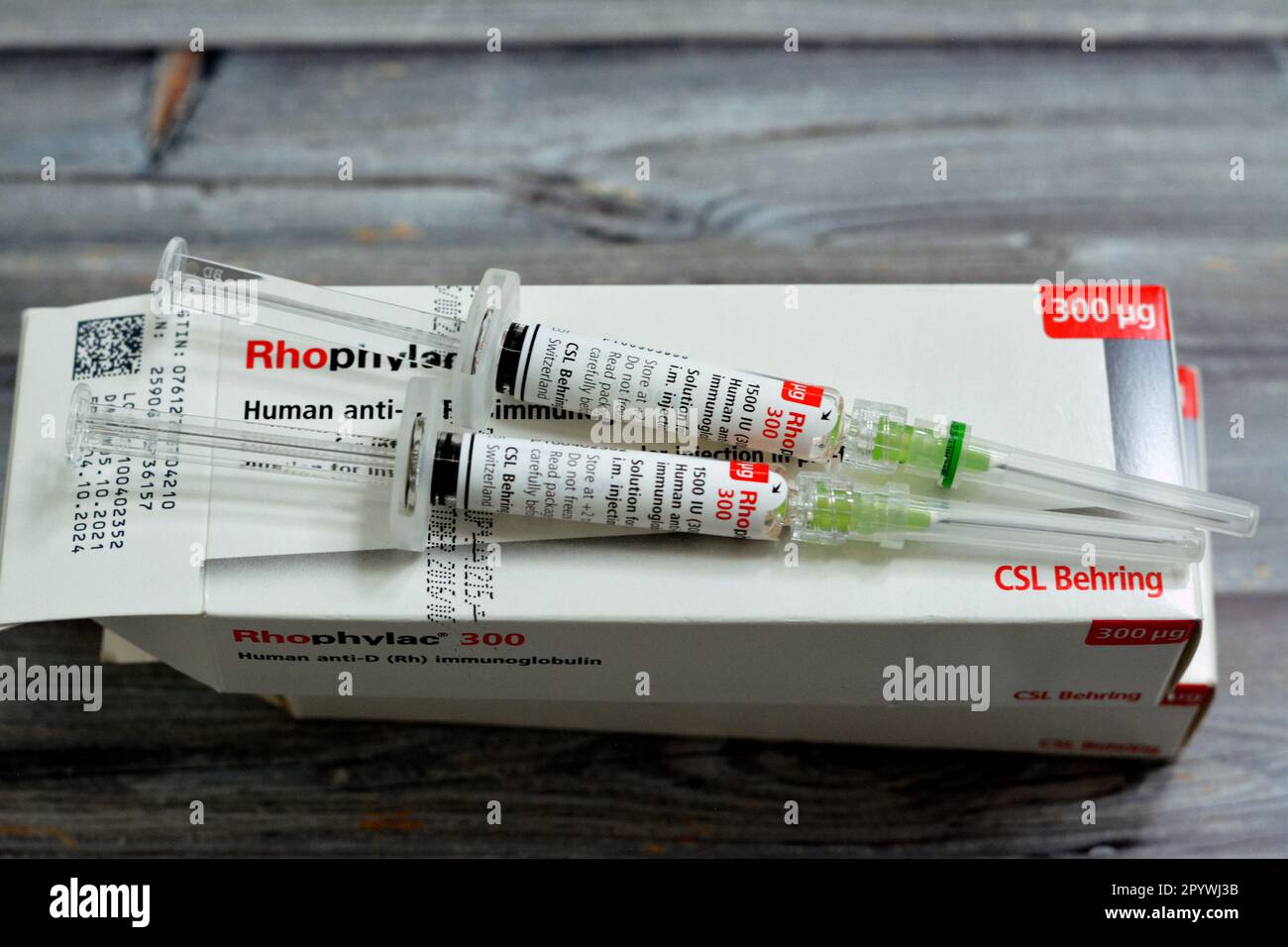 Le Caire, Egypte, 2 mai 2023: Immunoglobuline humaine anti-D (RH) Rhophylac 300 μg microgrammes 1500 UI pour injection IV ou IM pour la prévention de l'immuniza RH(D) Banque D'Images
