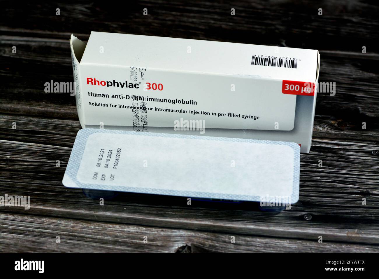 Le Caire, Egypte, 2 mai 2023: Immunoglobuline humaine anti-D (RH) Rhophylac 300 μg microgrammes 1500 UI pour injection IV ou IM pour la prévention de l'immuniza RH(D) Banque D'Images