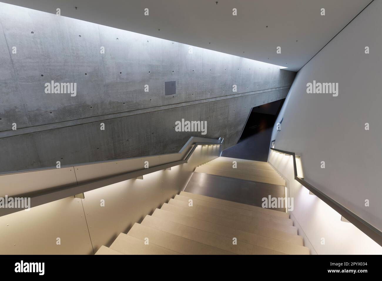 Musée d'Histoire militaire des Forces armées allemandes, escalier, architecte Daniel Libeskind, Dresde, Saxe, Allemagne Banque D'Images