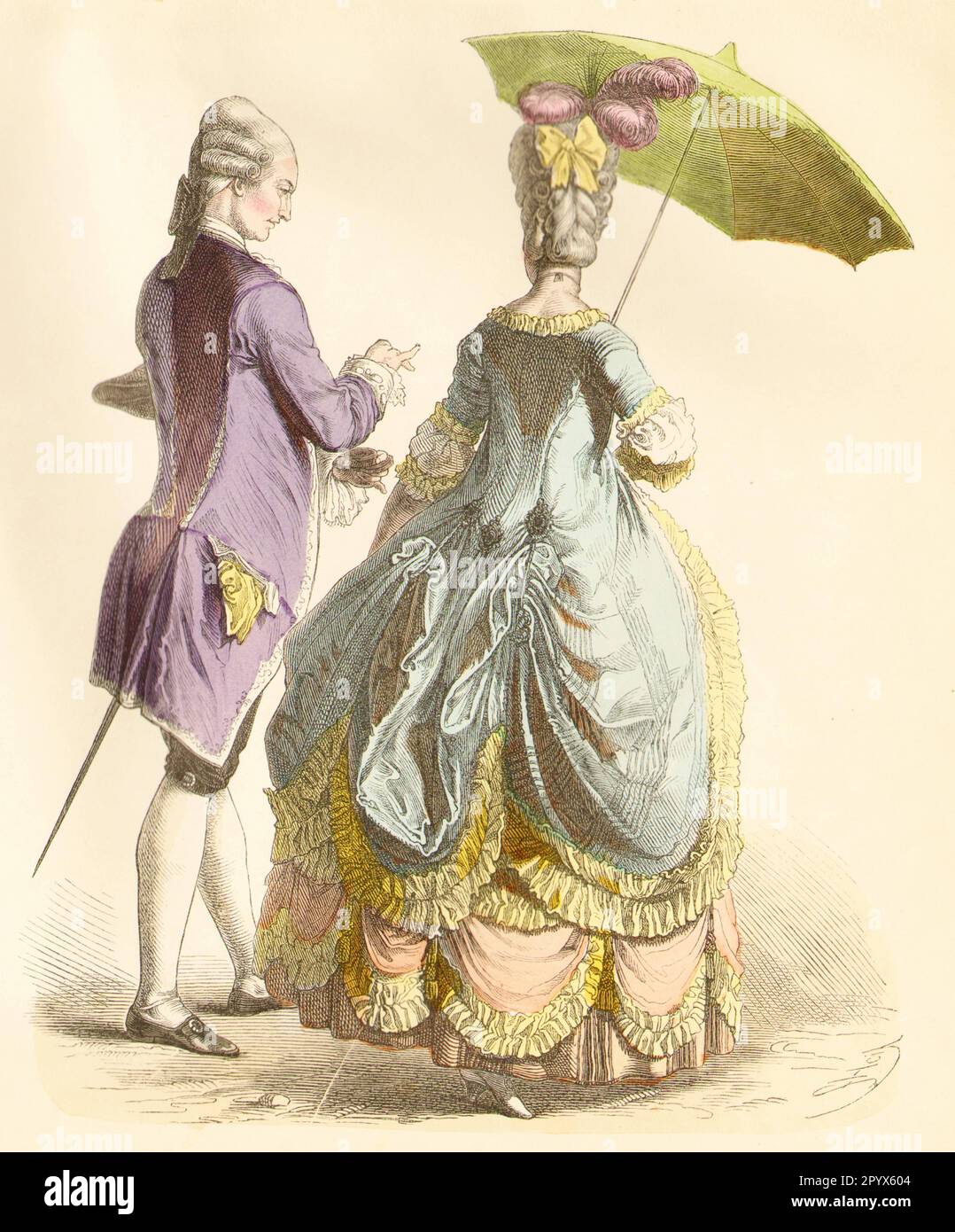 Homme et femme en vêtements contemporains, deuxième moitié du 18th siècle. [traduction automatique] Banque D'Images