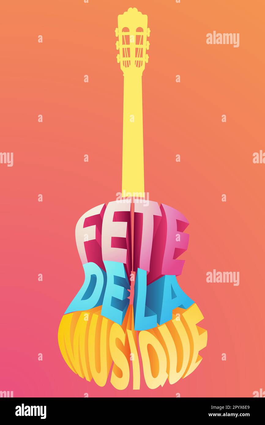 design de la journée de musique française - illustration de la forme de la guitare Banque D'Images
