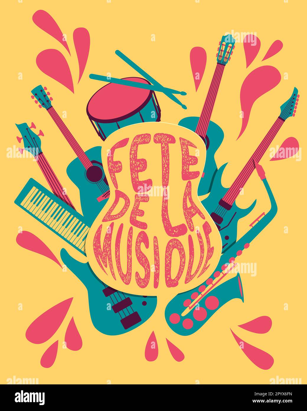 France World Music Day design - guitares et instruments thème d'illustration Banque D'Images