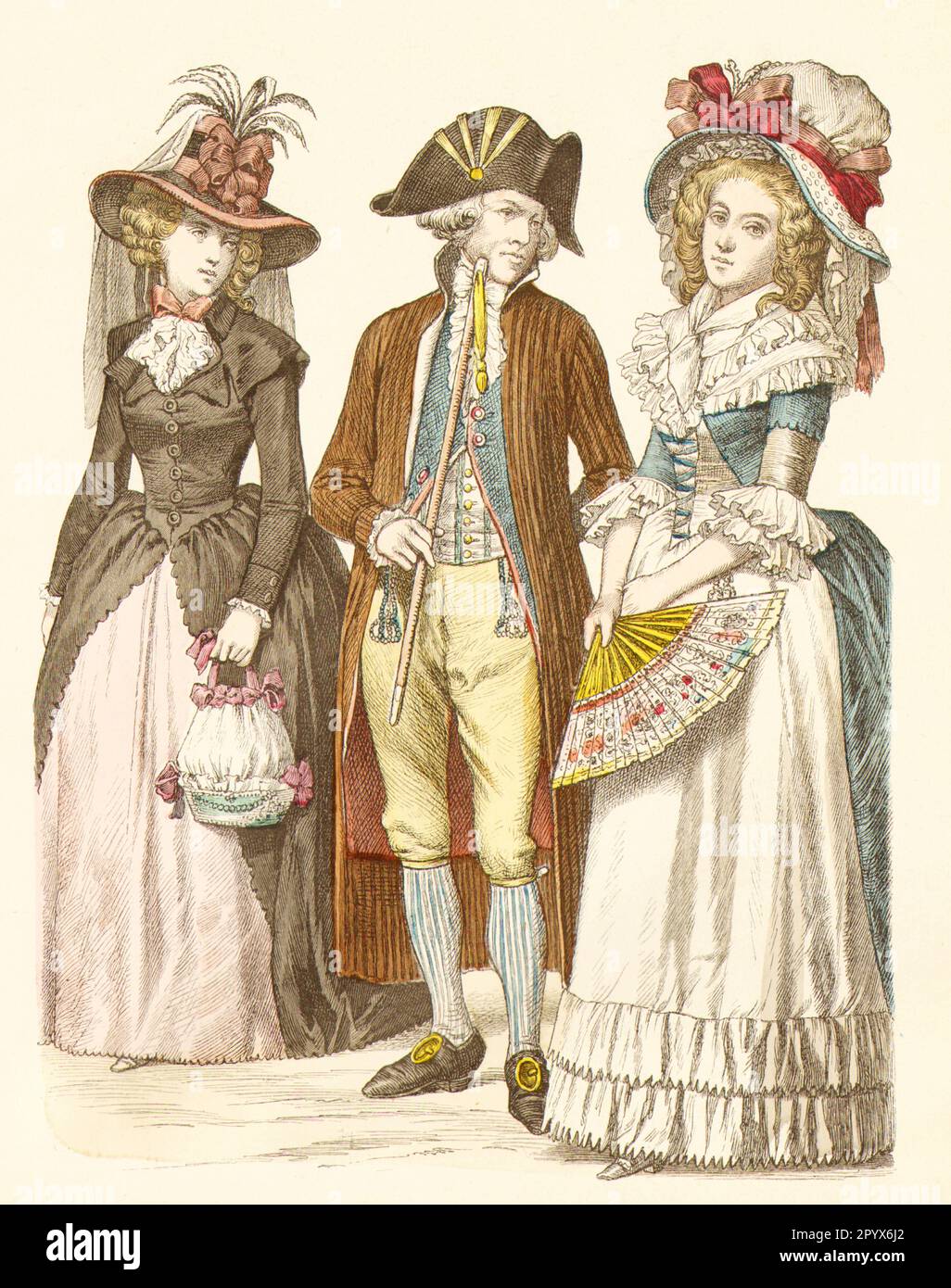 Un cavalier et des dames dans la robe contemporaine, vers 1788. [traduction  automatique] Photo Stock - Alamy
