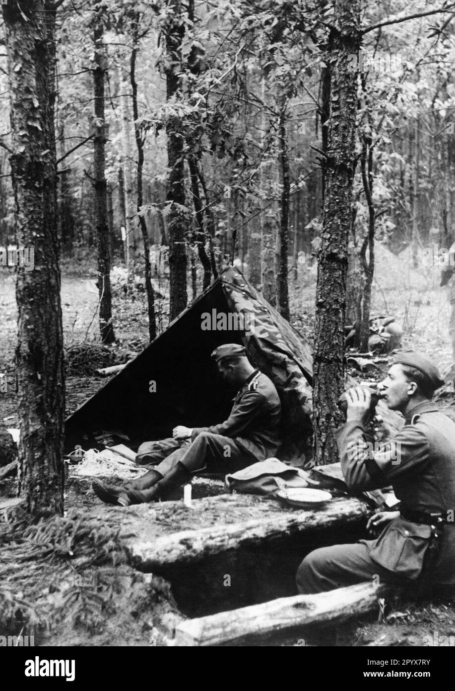 Bivouac des troupes allemandes dans une zone de transit sur la ligne de démarcation germano-russe en Pologne. Photo: Brenner [traduction automatique] Banque D'Images