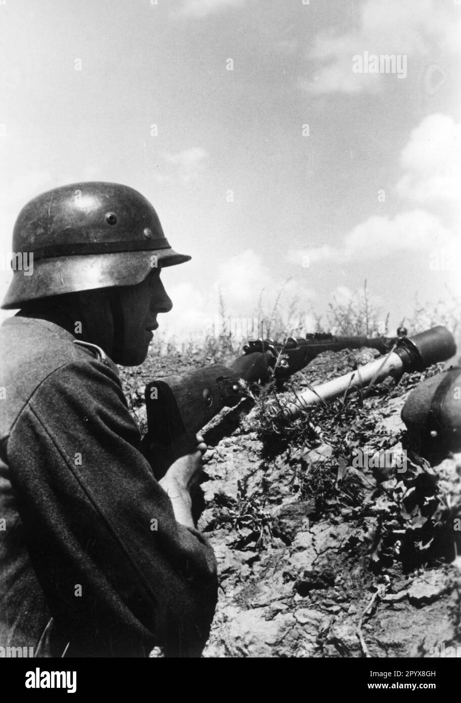 Poste allemand à la rivière Ssal sur le front est. Photo: Gerspach. [traduction automatique] Banque D'Images