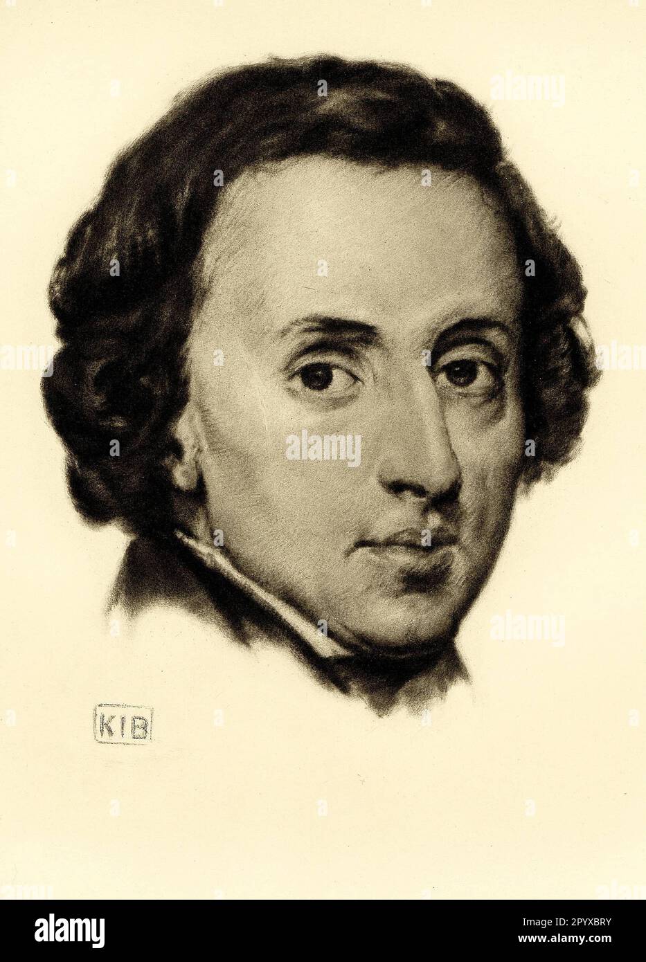 Frédéric François Chopin (1810-1849), pianiste et compositeur polonais. Dessin de K. J. Boehringer. Photo: Heliogravure, Corpus Imaginum, Collection Hanfstaengl. Photo non datée. Banque D'Images