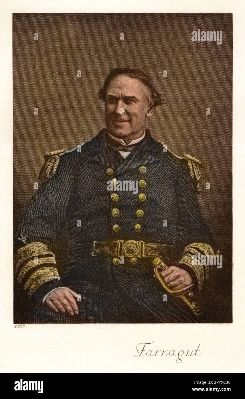 David Glasgow Farragut (1801-1870), amiral américain de la Marine. L'illustration montre Farragut en uniforme avec sabre. Gravure. Photo: Heliogravure, Corpus Imaginum, Collection Hanfstaengl. [traduction automatique] Banque D'Images