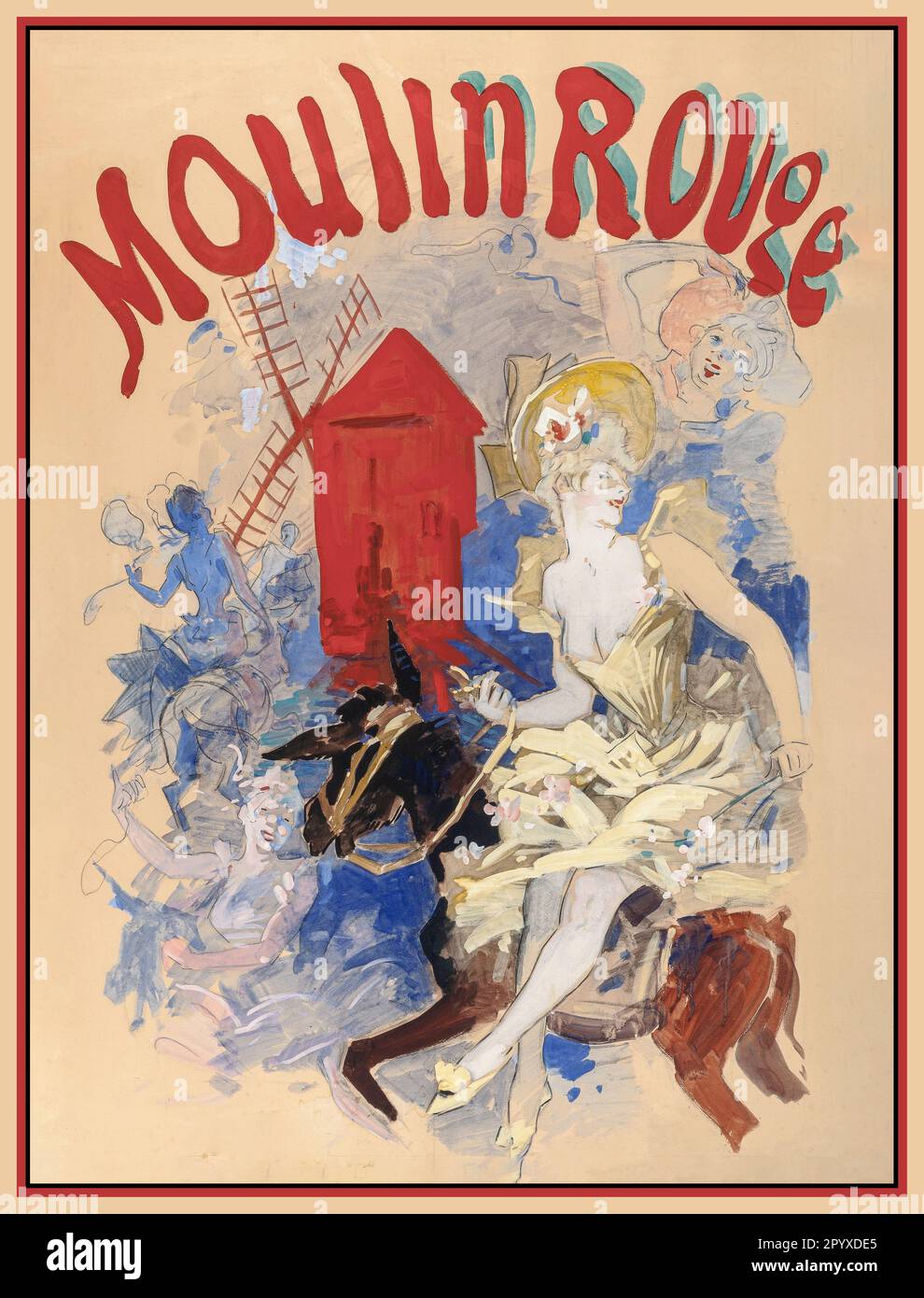 Vintage 1880s Mouilin Rouge Lithographie affiche Paris France Banque D'Images