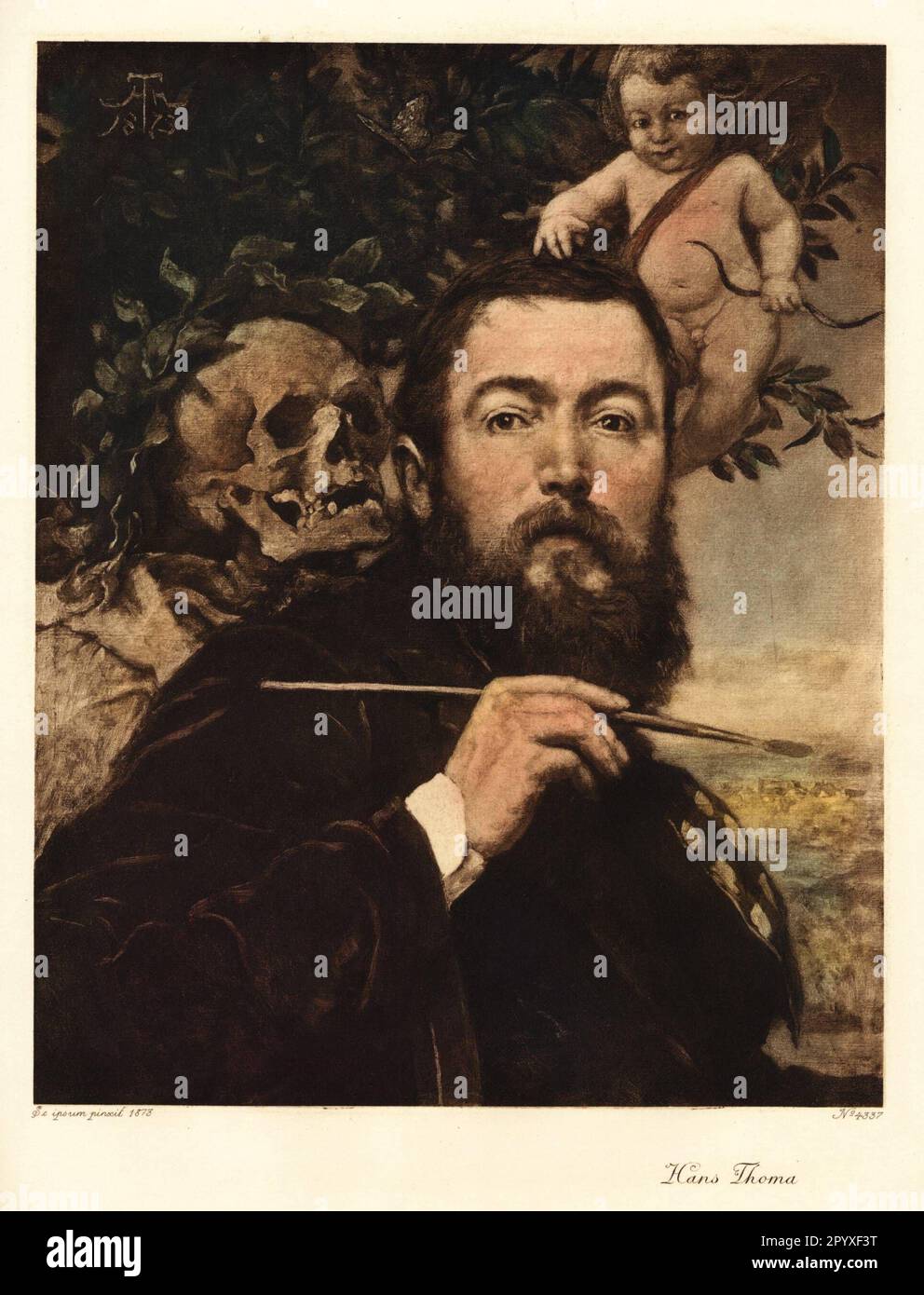 Hans Thoma (1839-1924), peintre allemand. Autoportrait avec Cupidon et mort. Photo: Heliogravure, Corpus Imaginum, Collection Hanfstaengl. [traduction automatique] Banque D'Images