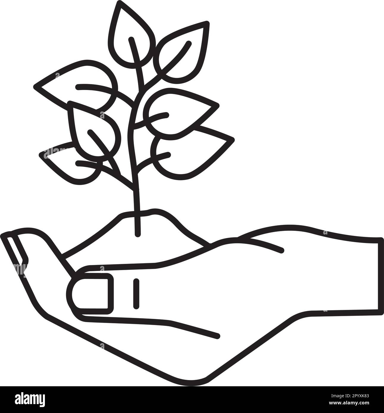 Main tenant l'icône de la ligne vectorielle de semis pour la Journée mondiale de l'environnement sur 5 juin Illustration de Vecteur