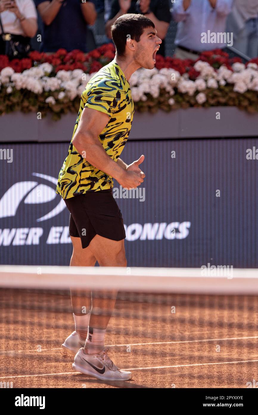 Madrid, Espagne. 05 mai 2023. Tennis: Mutua Madrid Tournoi de tennis ouvert, demi-finales, individuel, hommes: Carlos Alcaraz (ESP) V Borna Coric (CRO). Carlos Alcaraz (ESP). Crédit: EnriquePSans/Alay Live News Banque D'Images