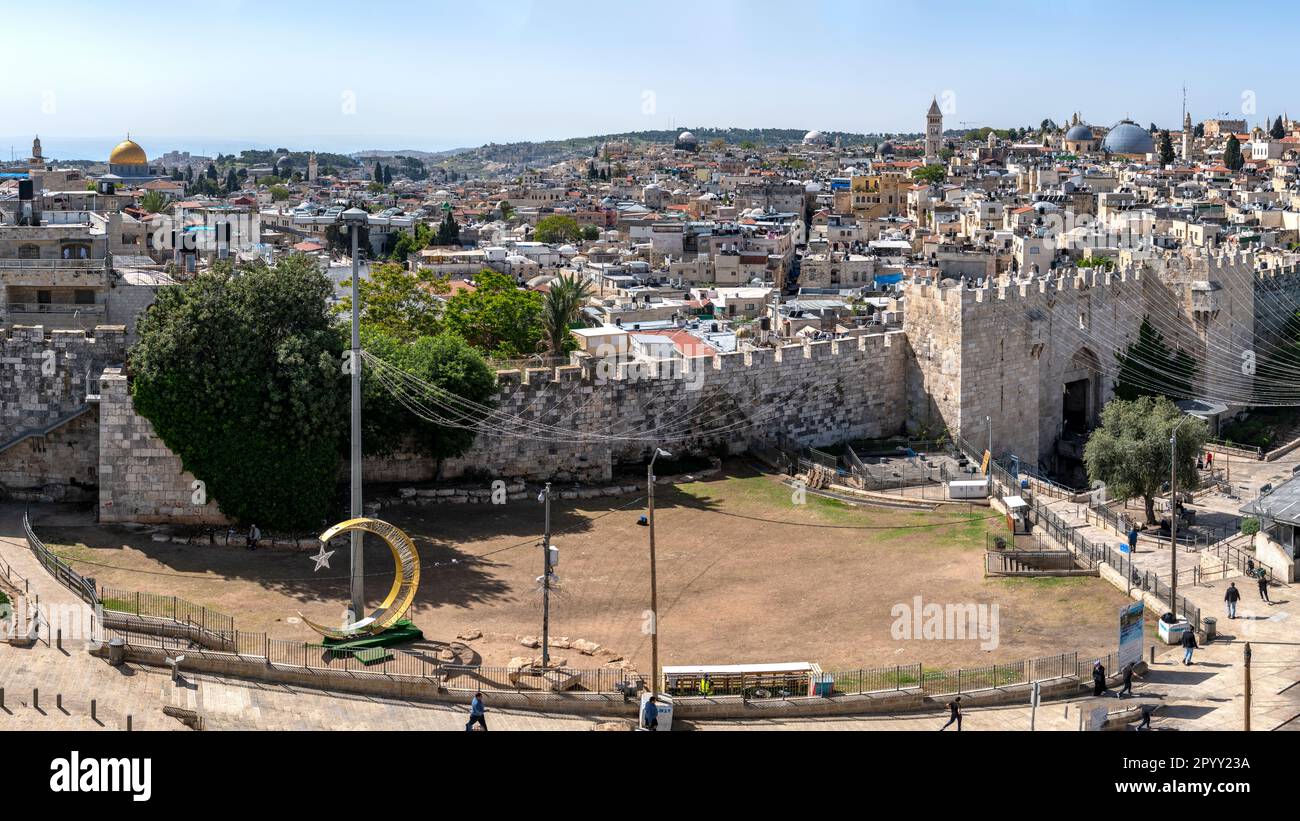 Jérusalem - Panorama de la vieille ville depuis la porte de Damas Banque D'Images