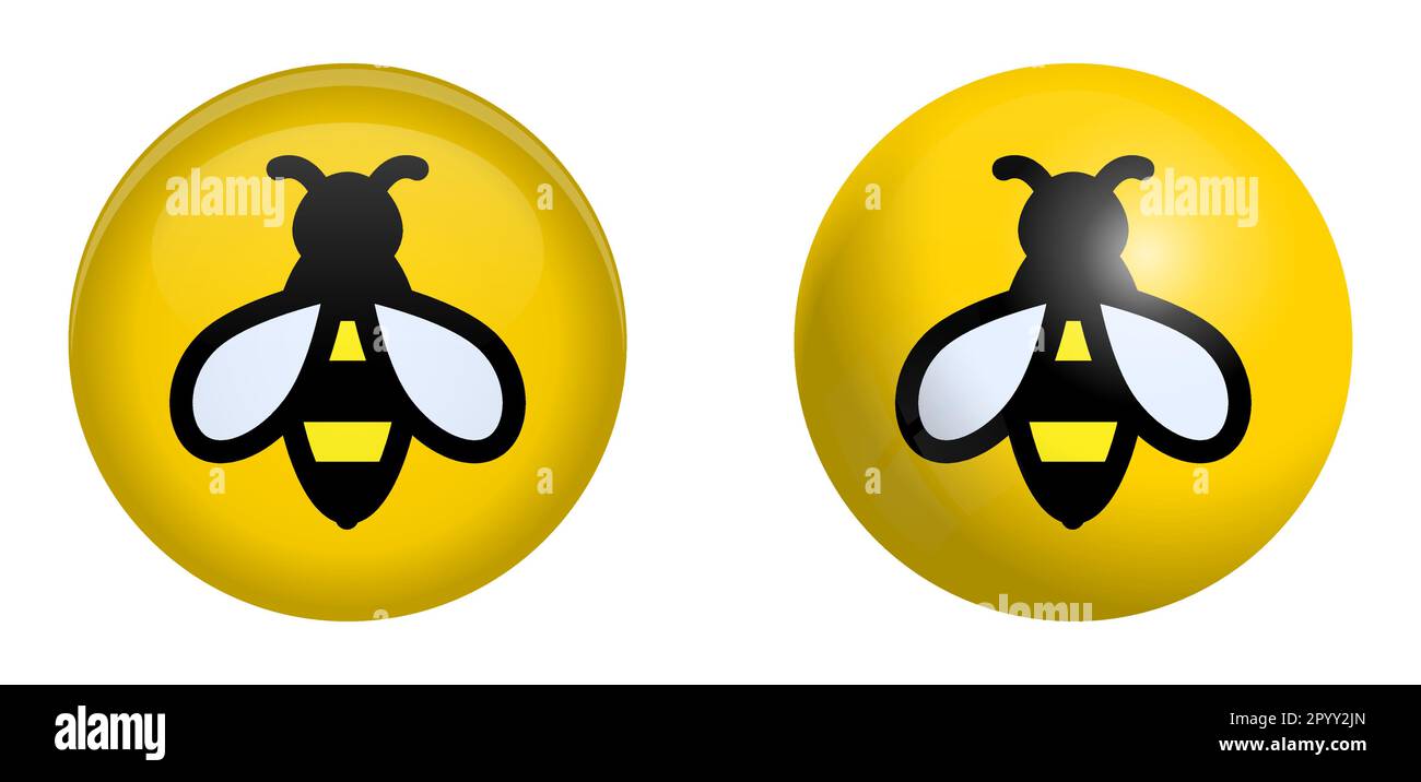 Symbole abeille simple dans une sphère jaune ou un cercle de 3D Illustration de Vecteur