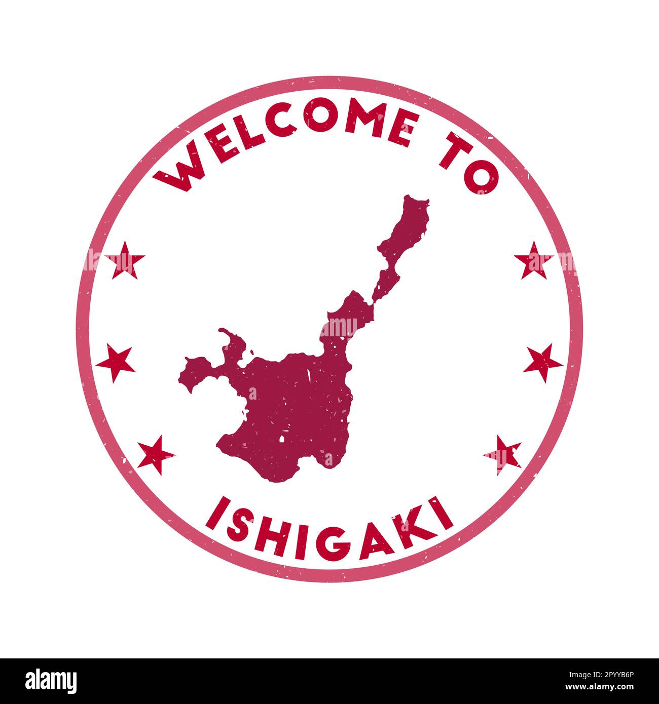 Bienvenue chez Ishigaki Stamp. Timbre rond grunge Island avec texture dans le thème de couleur Nippon. Joint Ishigaki géométrique de style vintage. Illustration de Vecteur