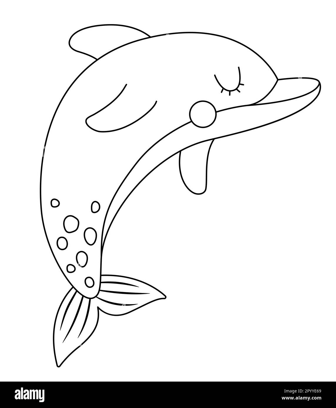 Icône représentant un dauphin noir et blanc vectoriel. Sous l'illustration de la ligne de mer avec le joli poisson drôle. Clipart animal océan. Dessin animé sous-marin ou sous-marin Illustration de Vecteur